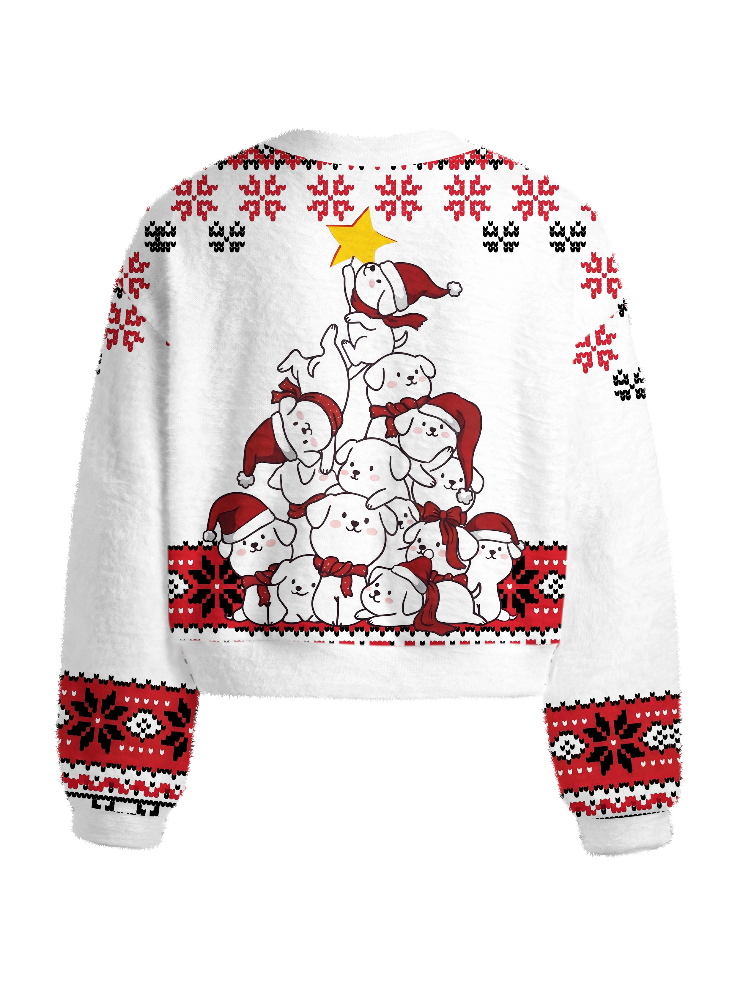Cherryswing Women's Puppy Christmas Tree Fuzzy Knit Sweater