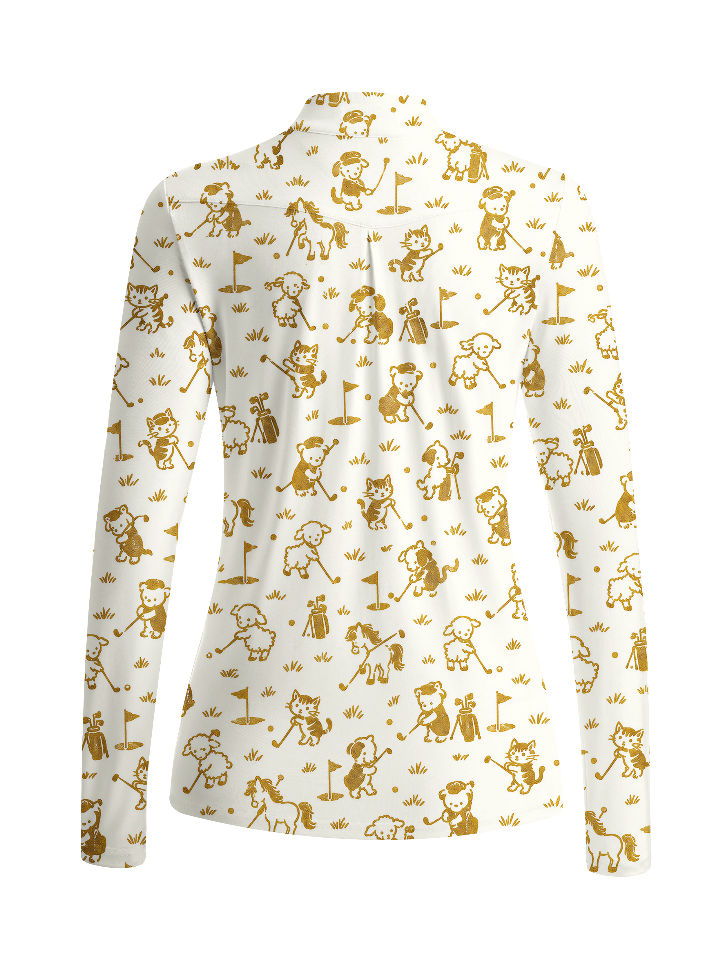 Cherryswing Women's Cute Animal Golfer Toile Print Long Sleeve Golf Shirt
