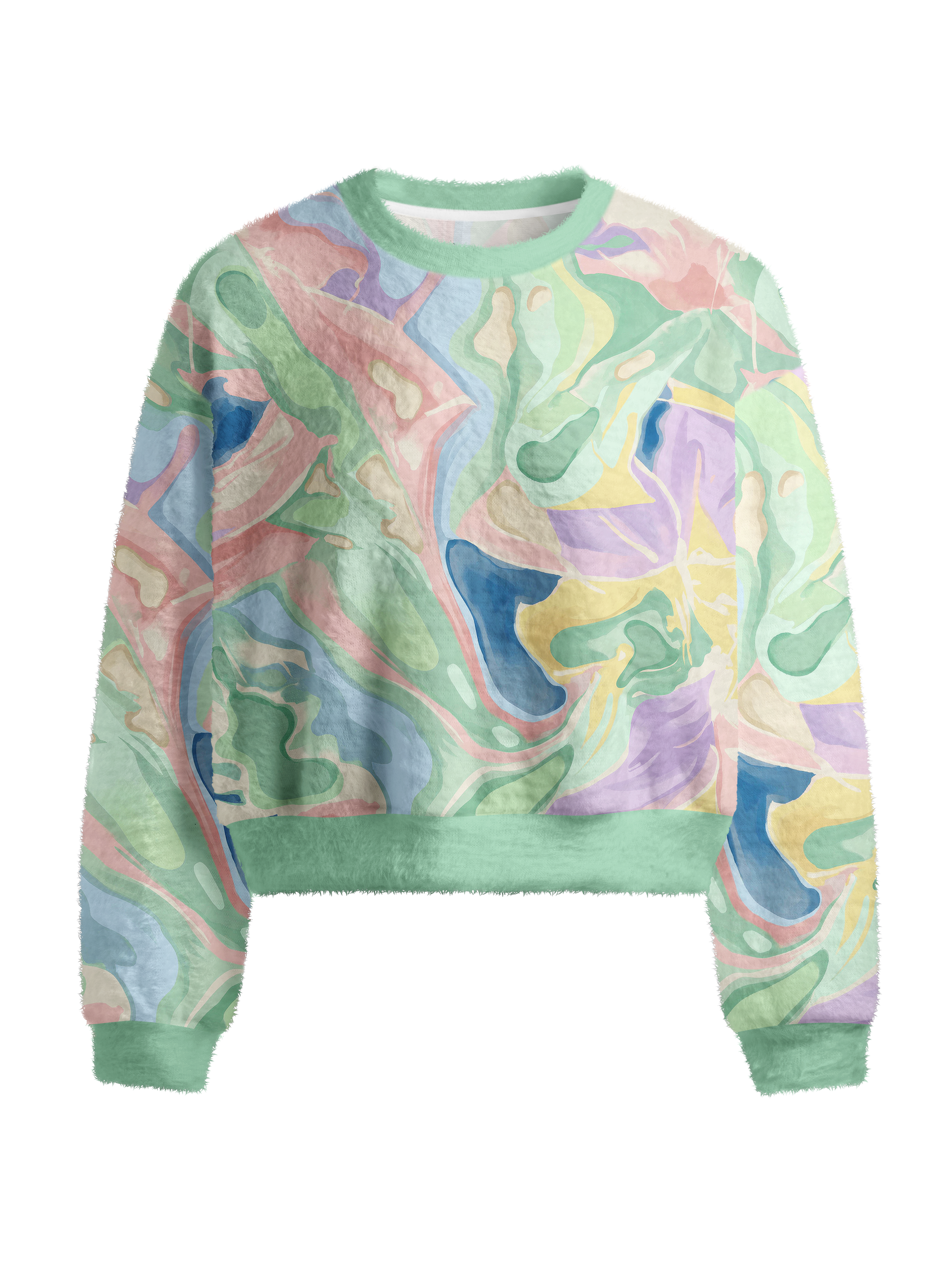 Cherryswing Women's Pastel Watercolor Fuzzy Knit Golf Sweater