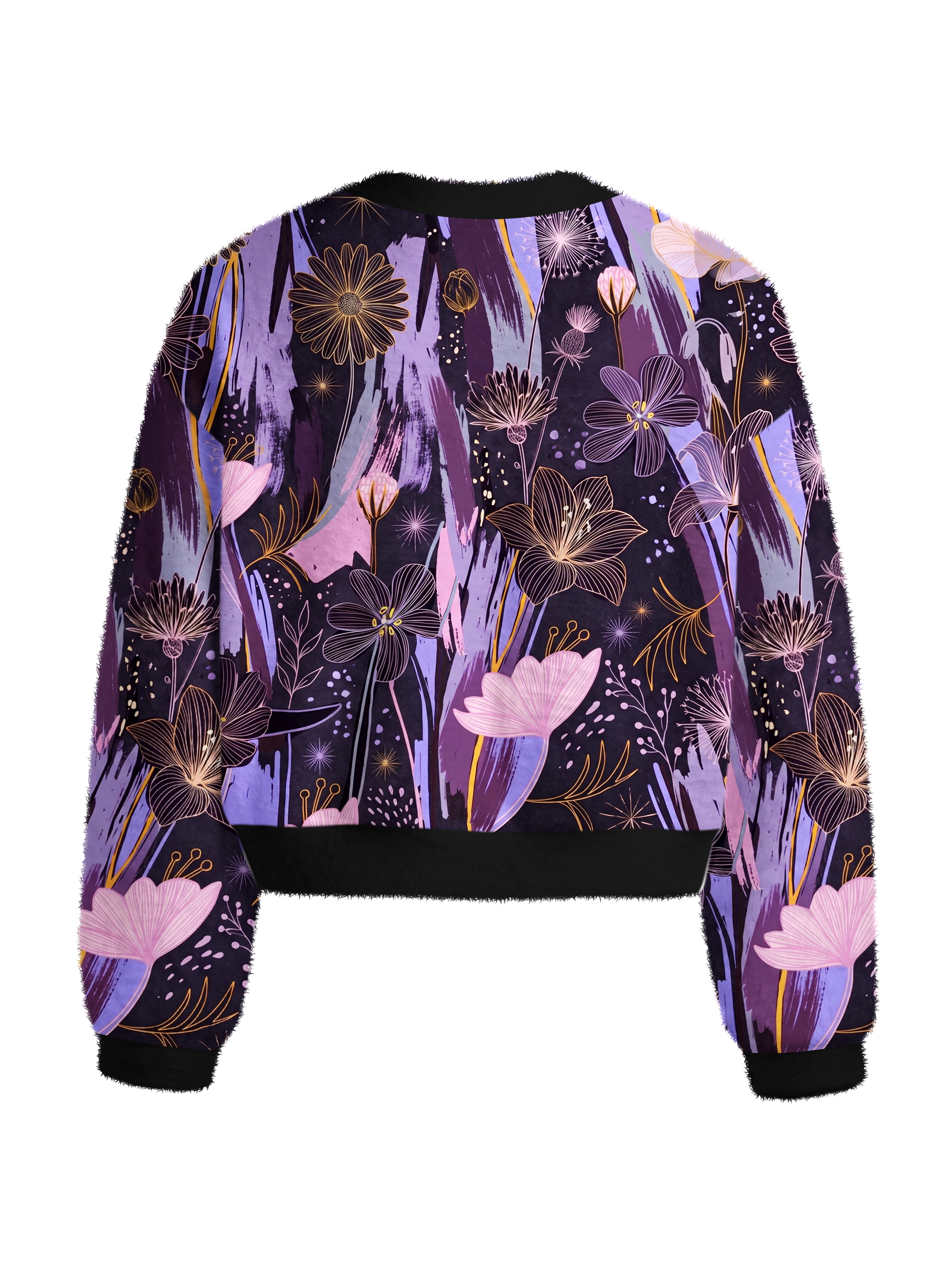 Cherryswing Women's Artistic Floral Fuzzy Knit Golf Sweater
