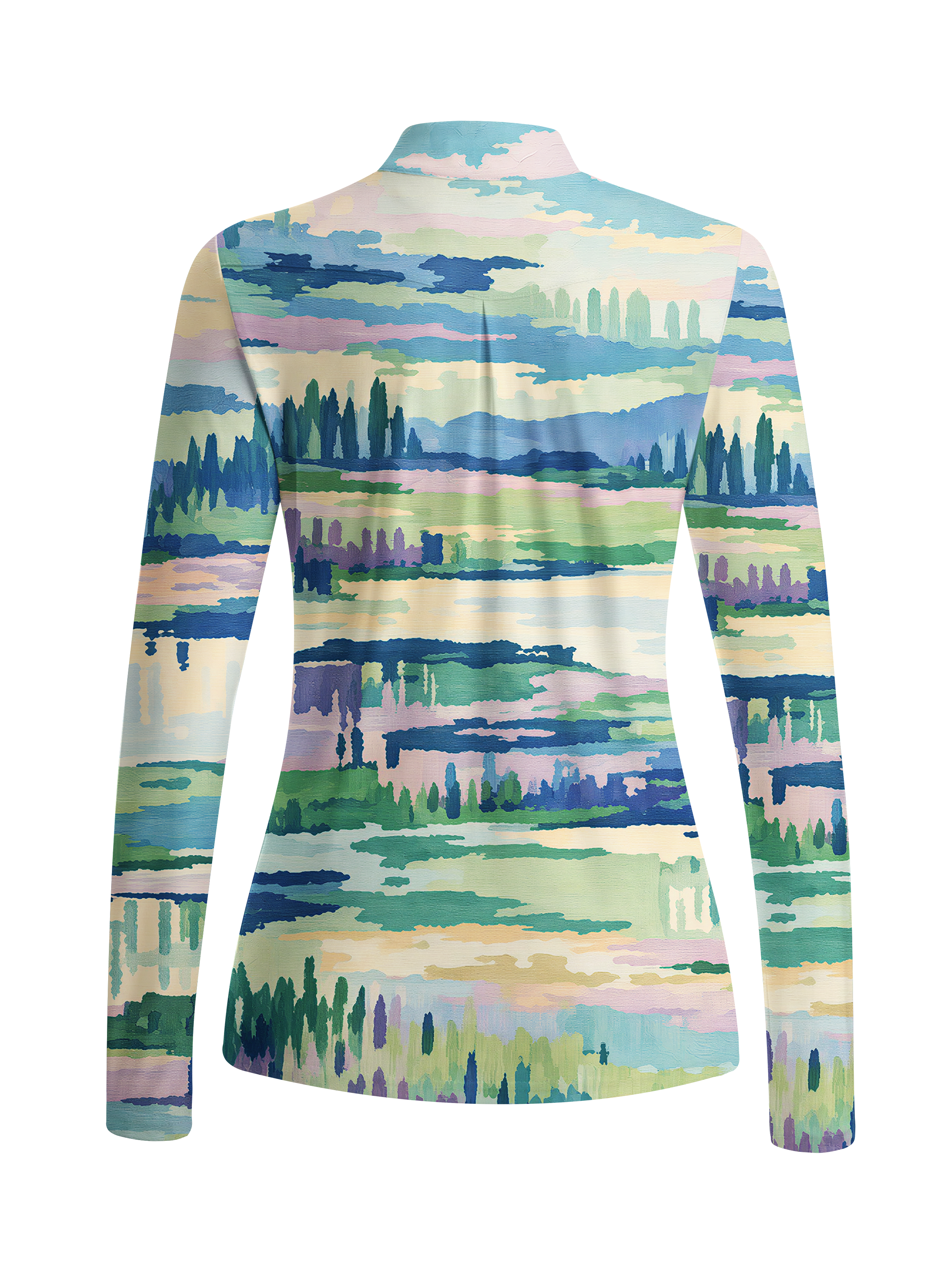 Cherryswing Women's Abstract Landscape Pastel Long Sleeve Golf Shirt