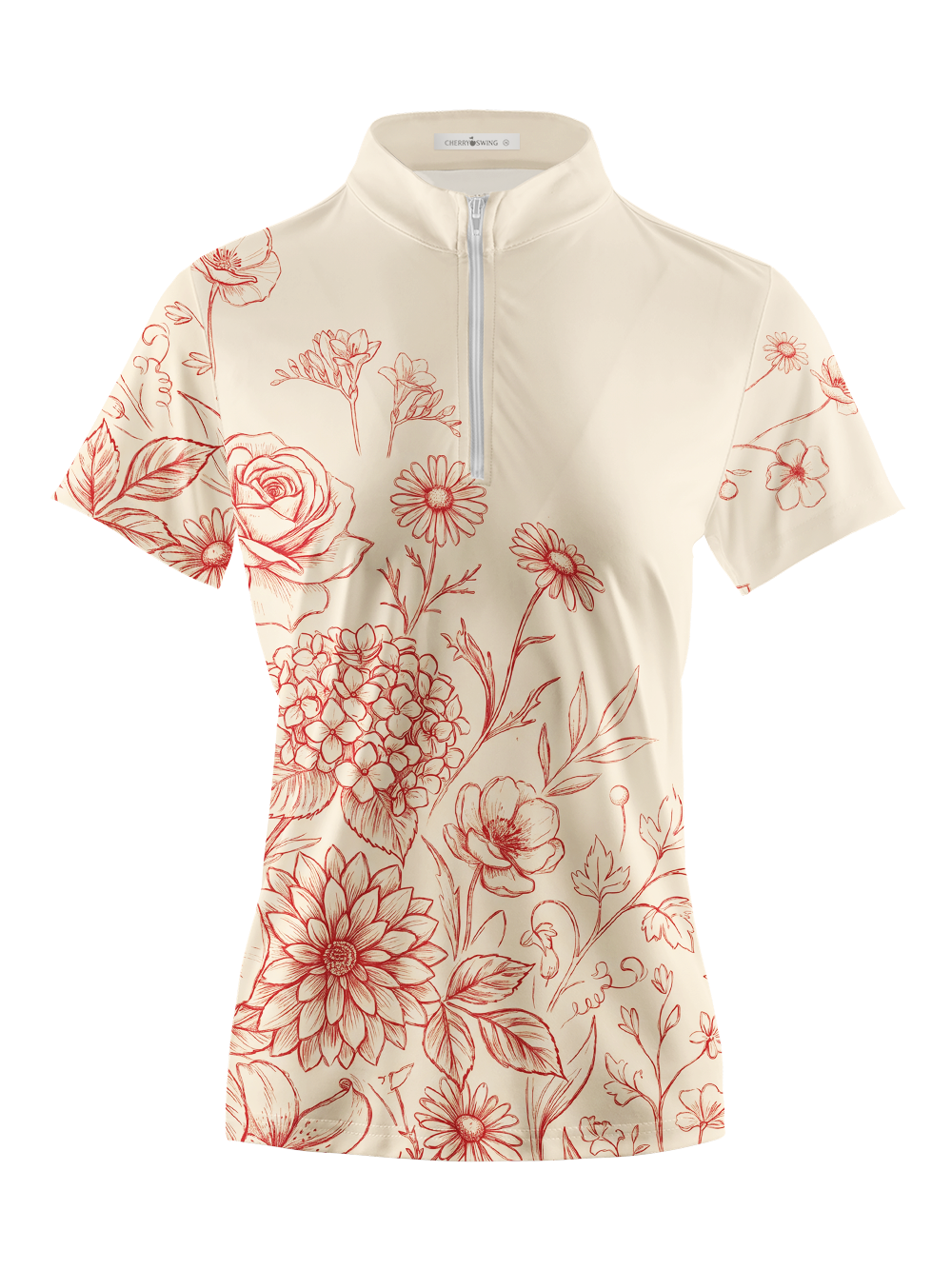Cherryswing Women's Floral Sketch Short Sleeve Golf Shirt