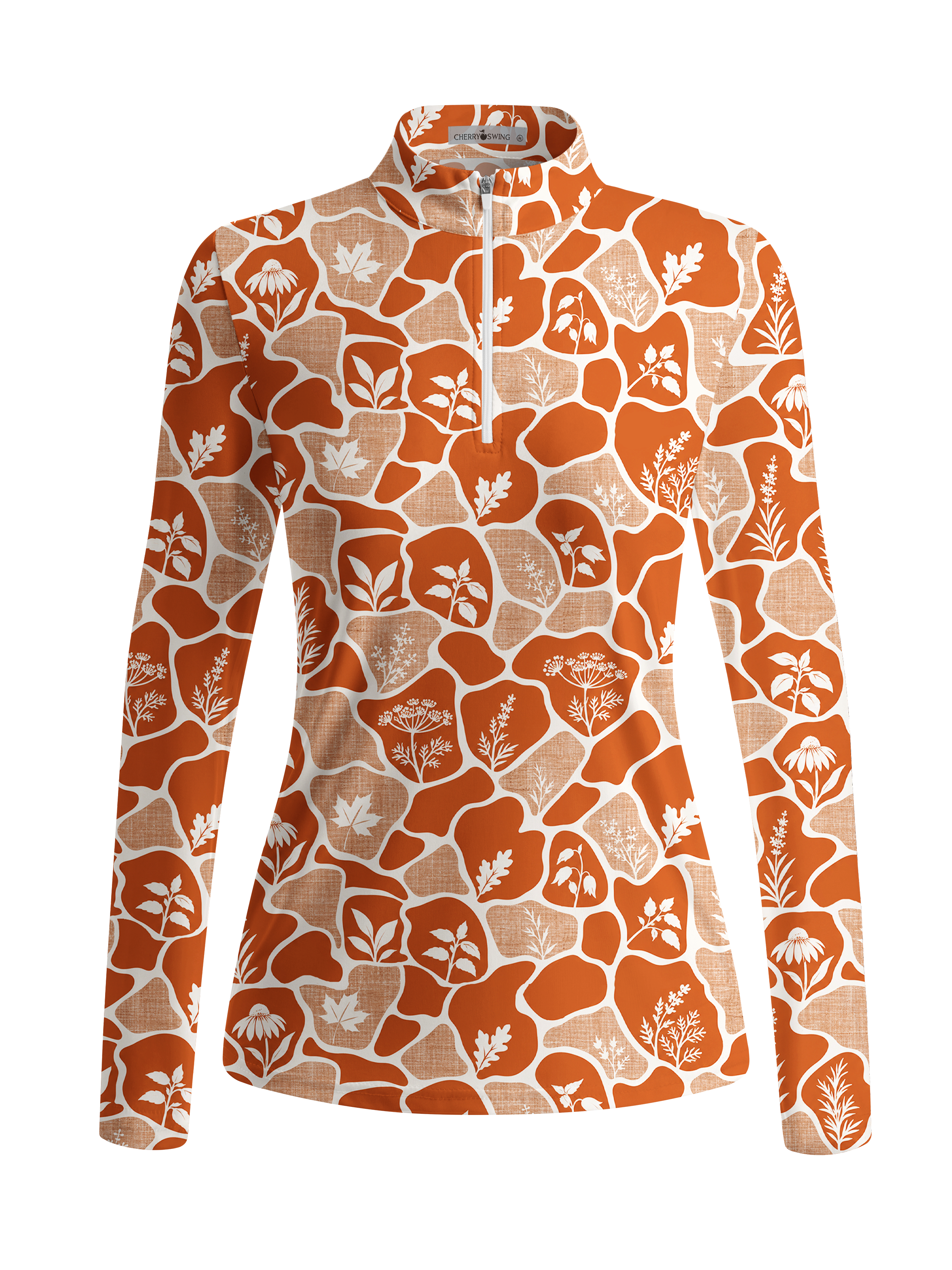Cherryswing Women's Gradient Color FlowersLong Sleeve Golf Polo