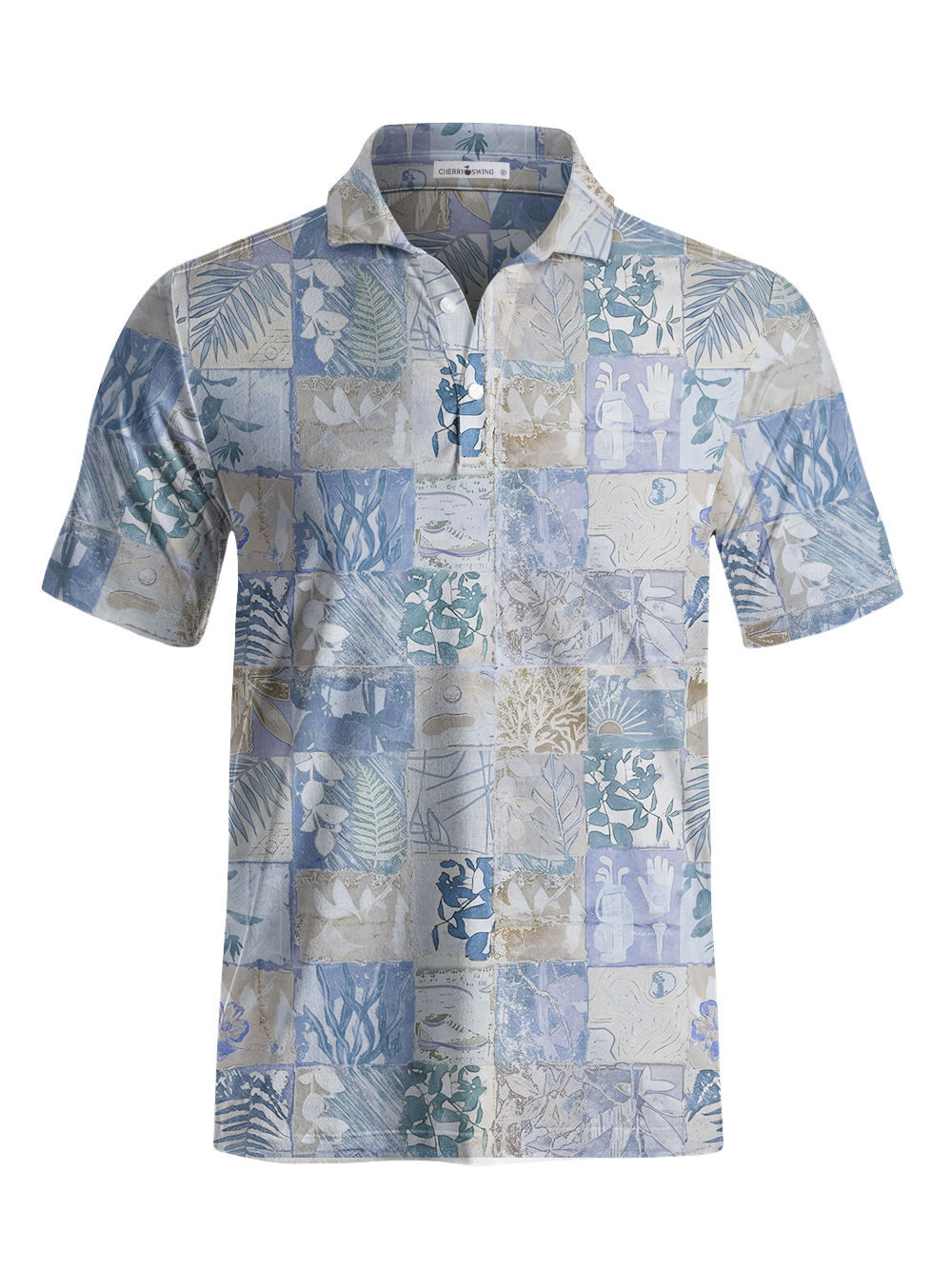 Cherryswing Botanical Mosaic Print Men's Polo Shirt