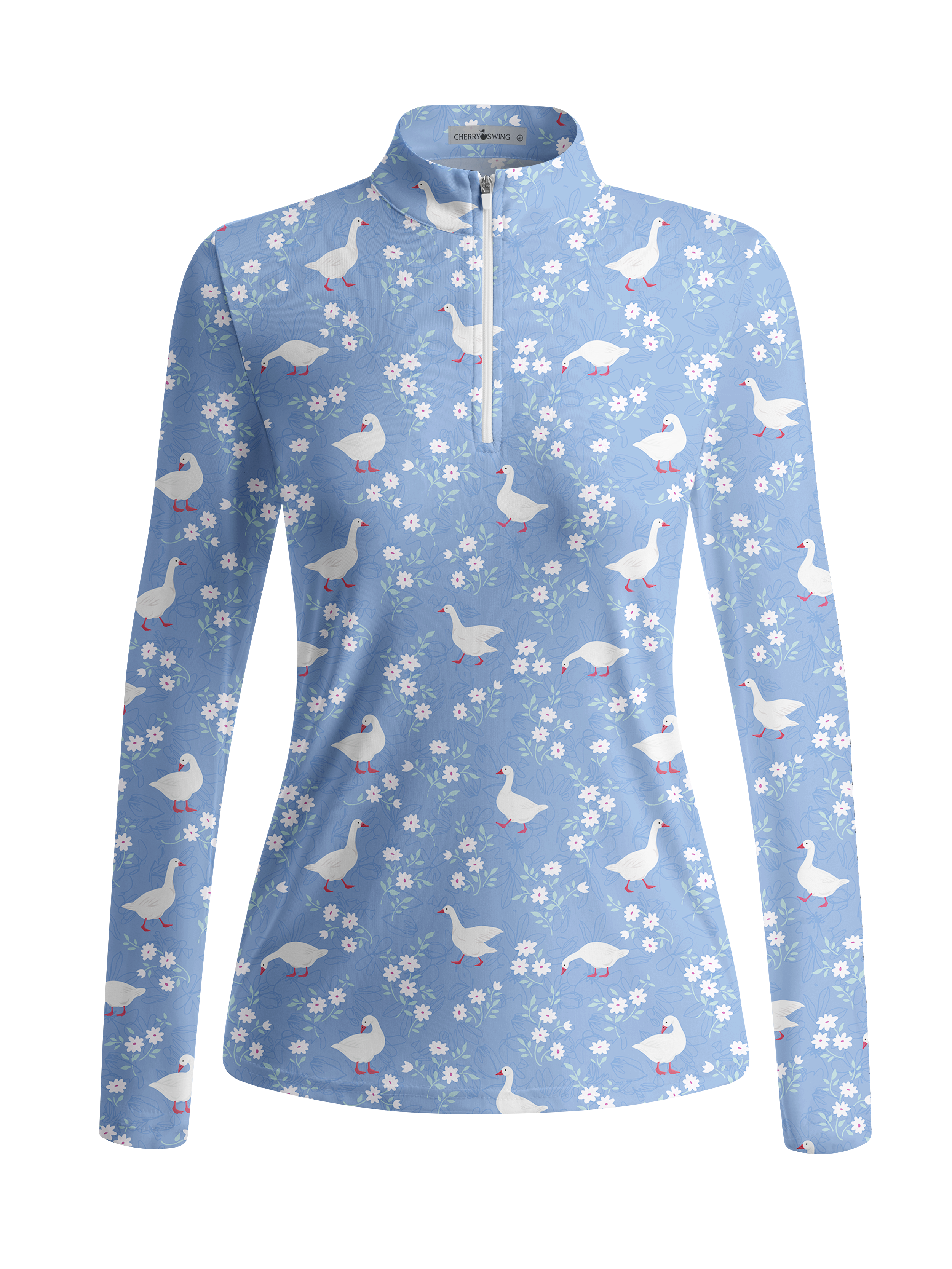 Cherryswing Women's Gradient Color FlowersLong Sleeve Golf Polo