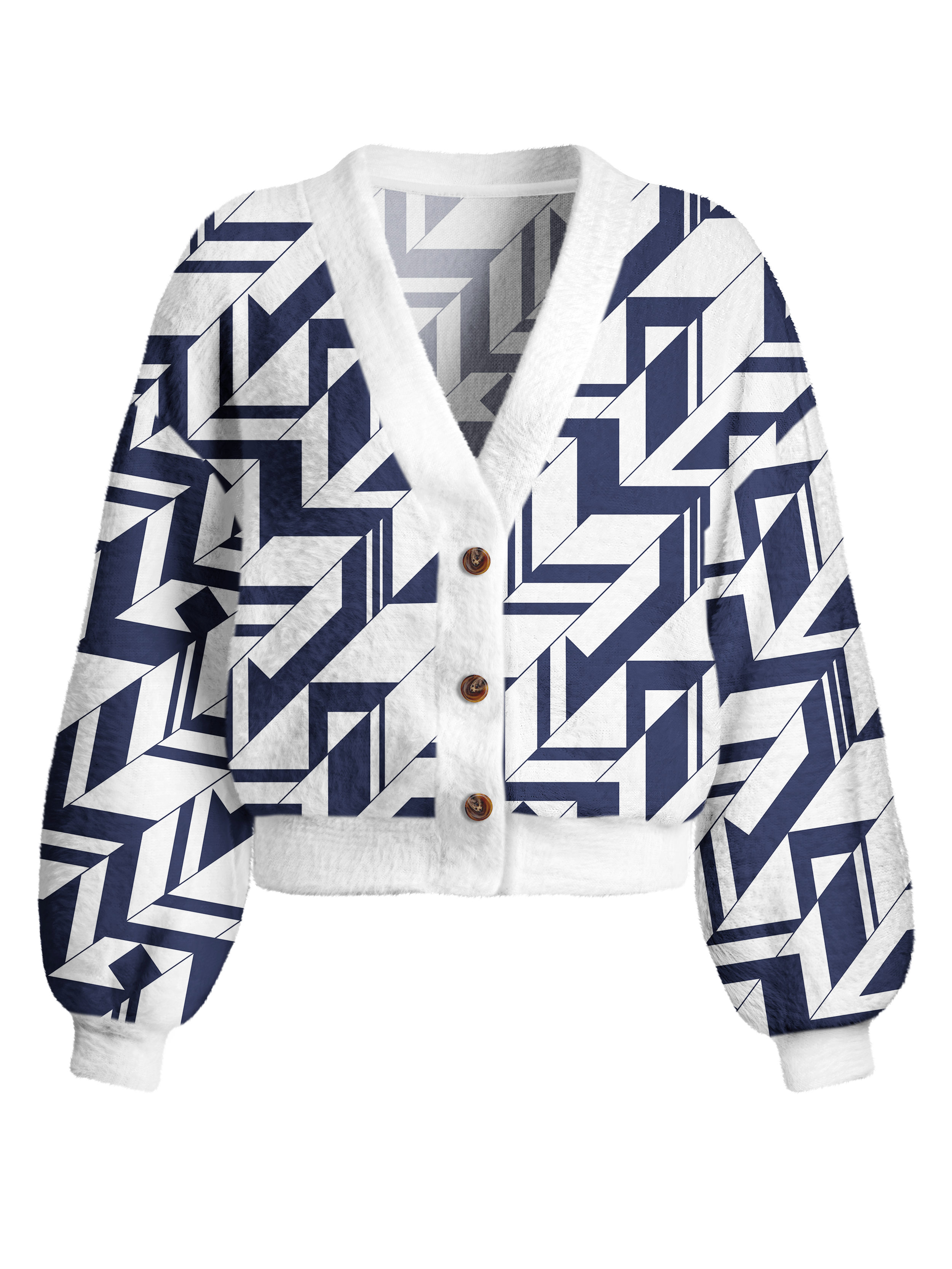 Cherryswing Women's Geometric Art Fuzzy Knit Golf Cardigan