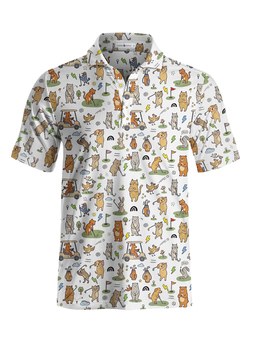 Cherryswing Playful Animal Golfers Print Men's Polo Shirt