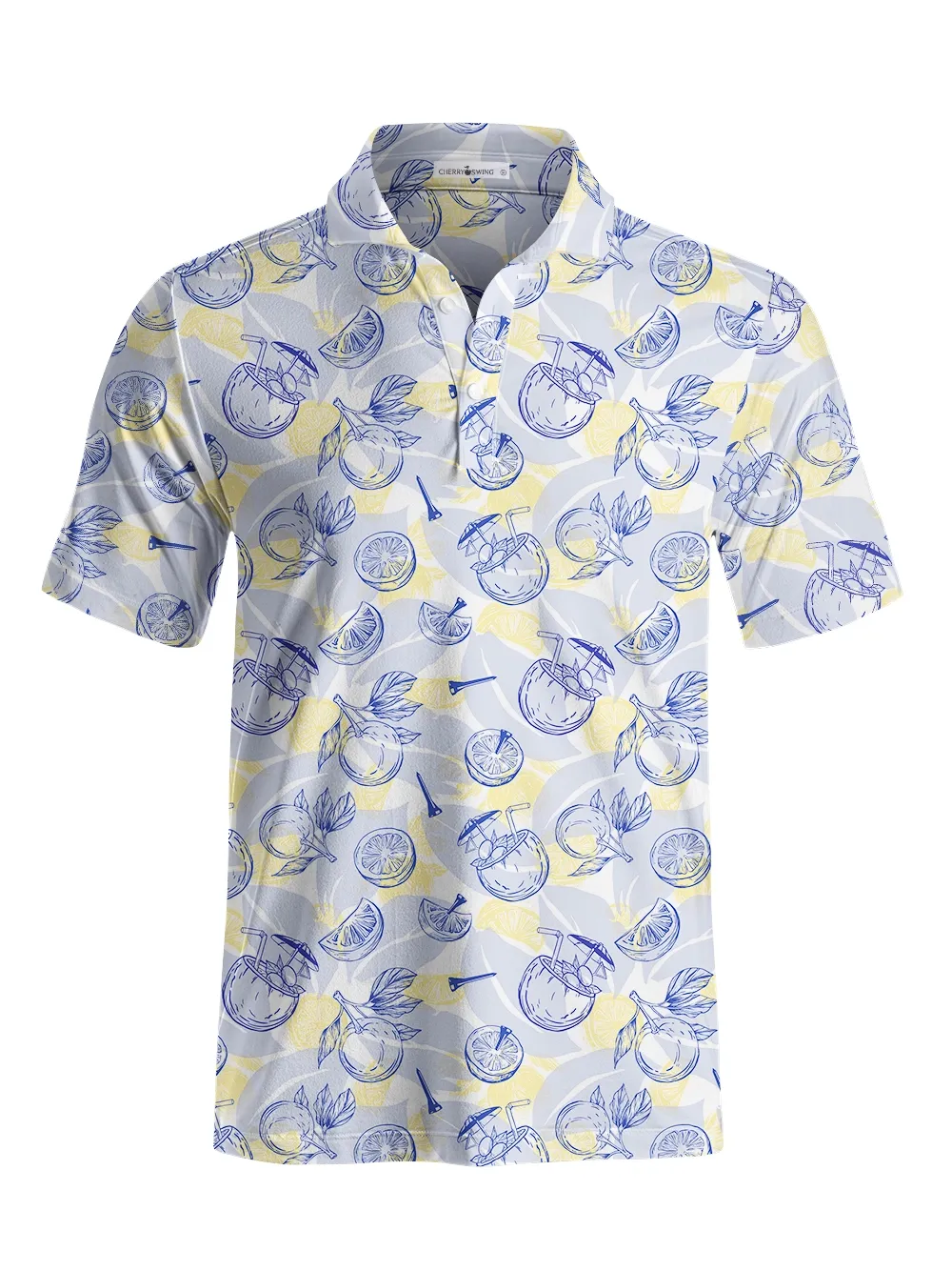 Cherryswing Men's Interlocking Geometric Golf Long Sleeve Polo Shirt