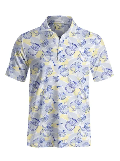 Cherryswing Men's Interlocking Geometric Golf Long Sleeve Polo Shirt