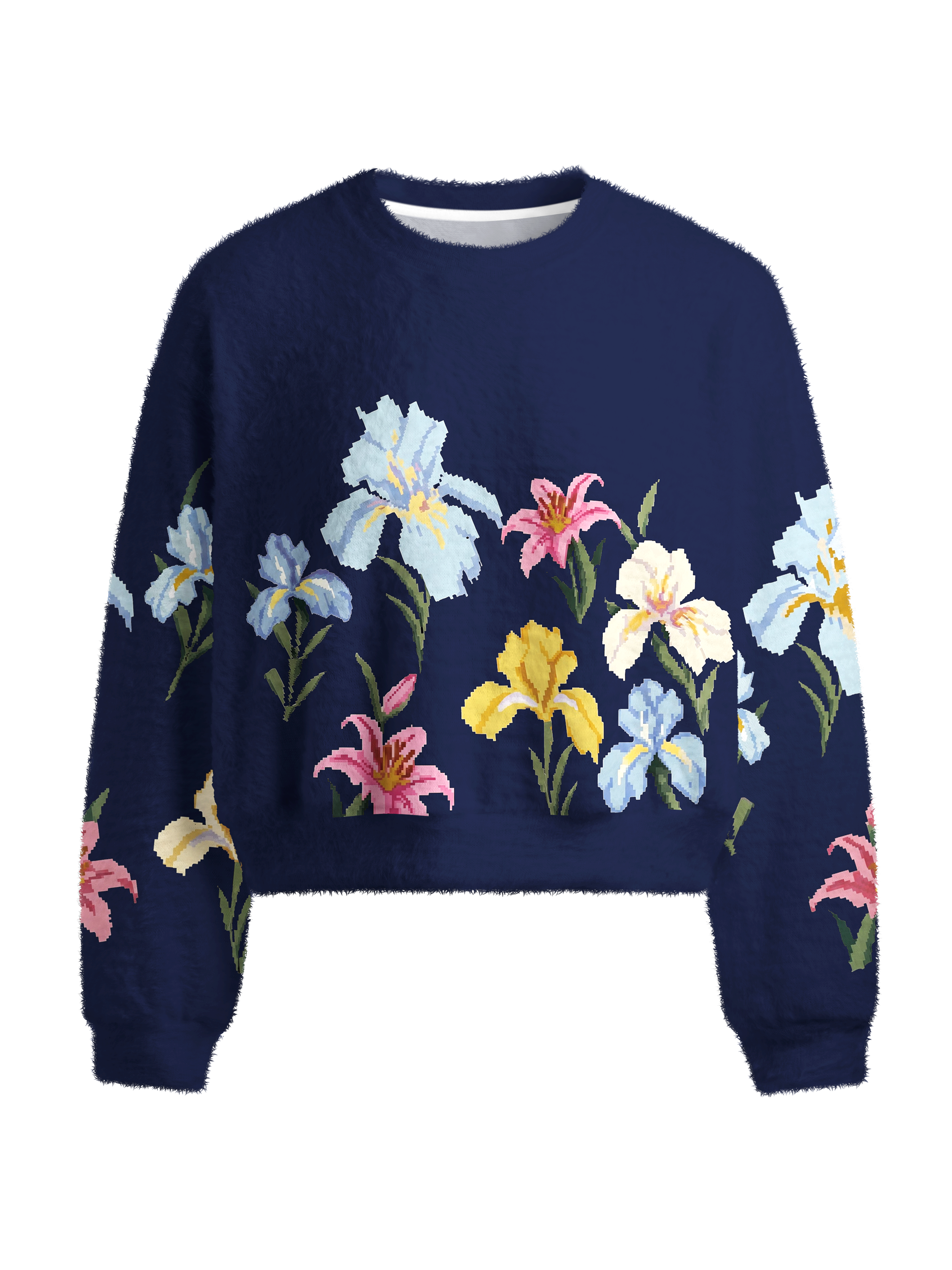 Cherryswing Women's Colorful Iris Floral Fuzzy Knit Sweater