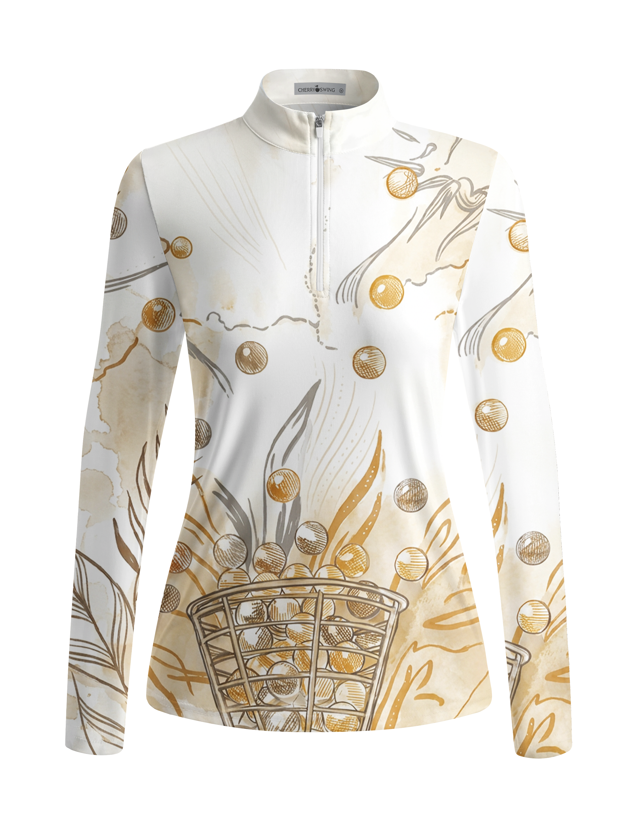 Cherryswing Women's Golden Harvest Illustration Long Sleeve Golf Shirt