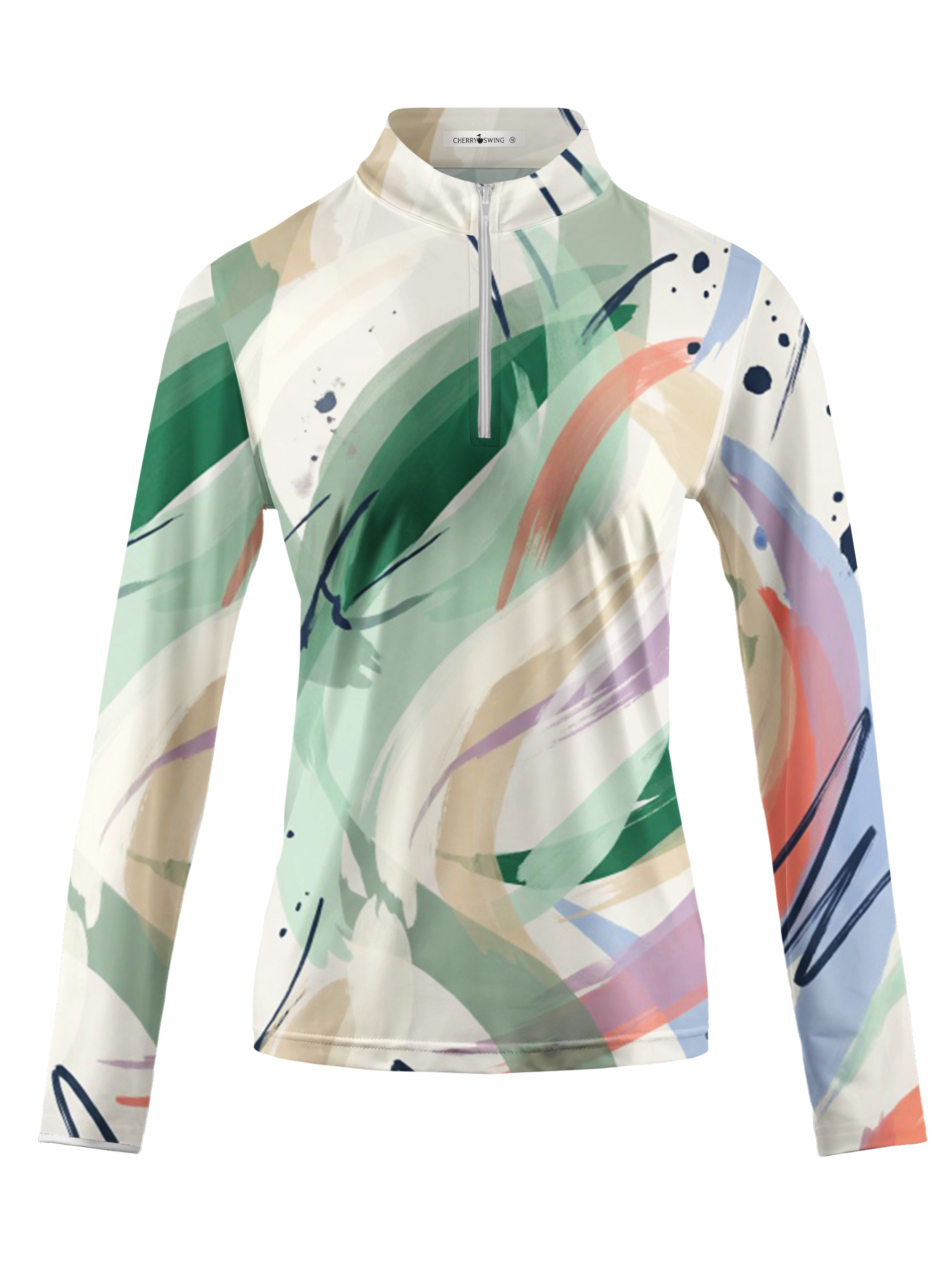 Cherryswing Women's Gradient Color FlowersLong Sleeve Golf Polo