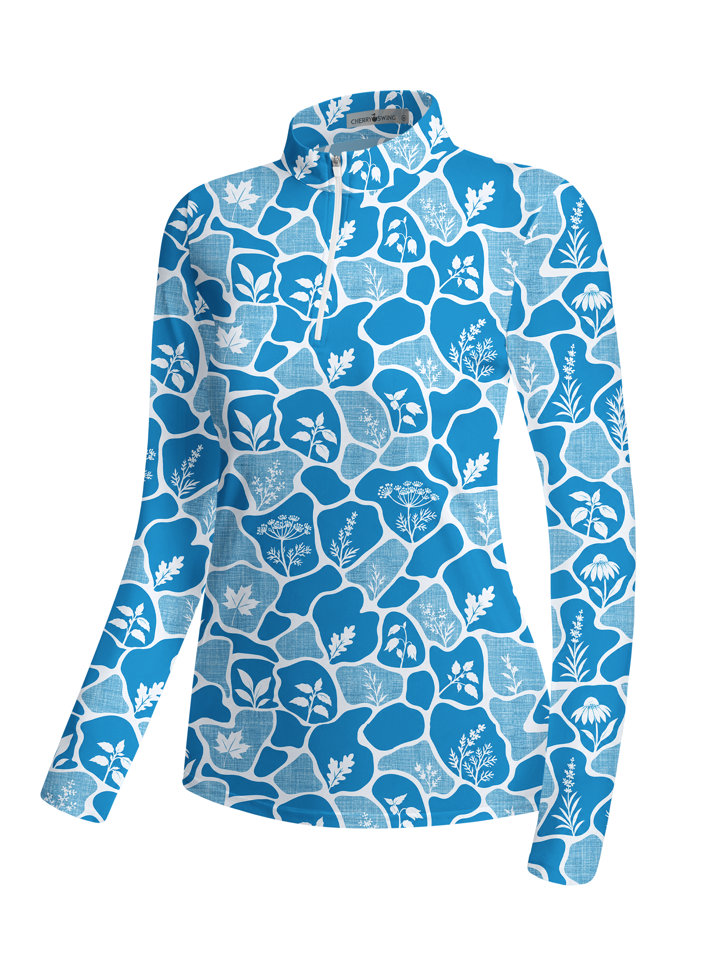 Cherryswing Women's Botanical Silhouette Pattern Long Sleeve Golf Shirt