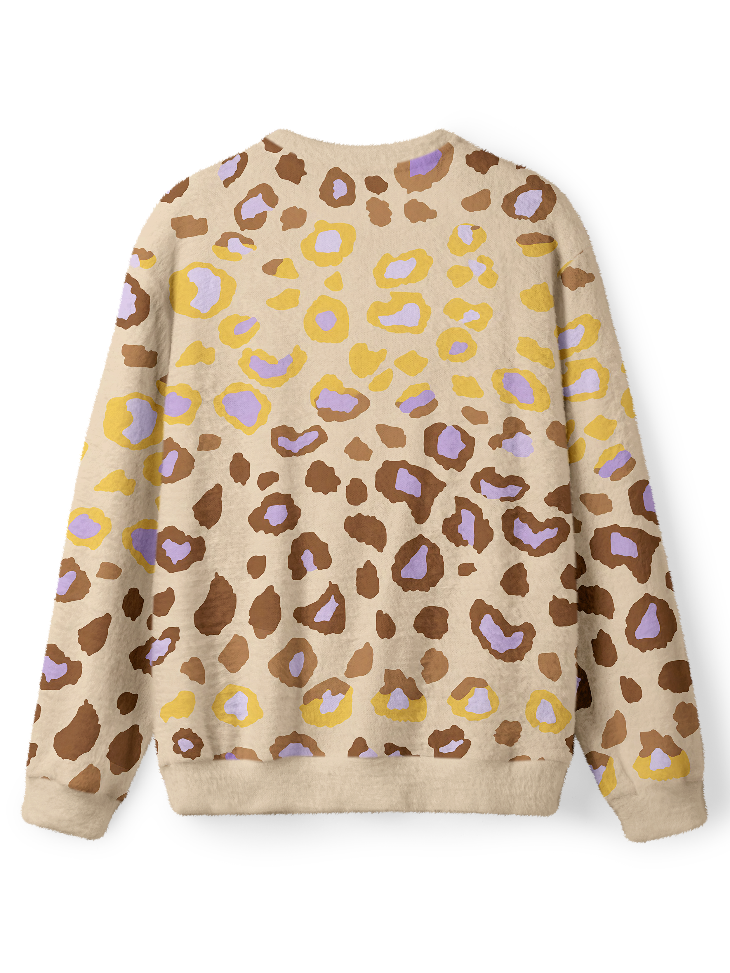 Cherryswing Women's Whimsical Leopard Fuzzy Crew Neck Sweater