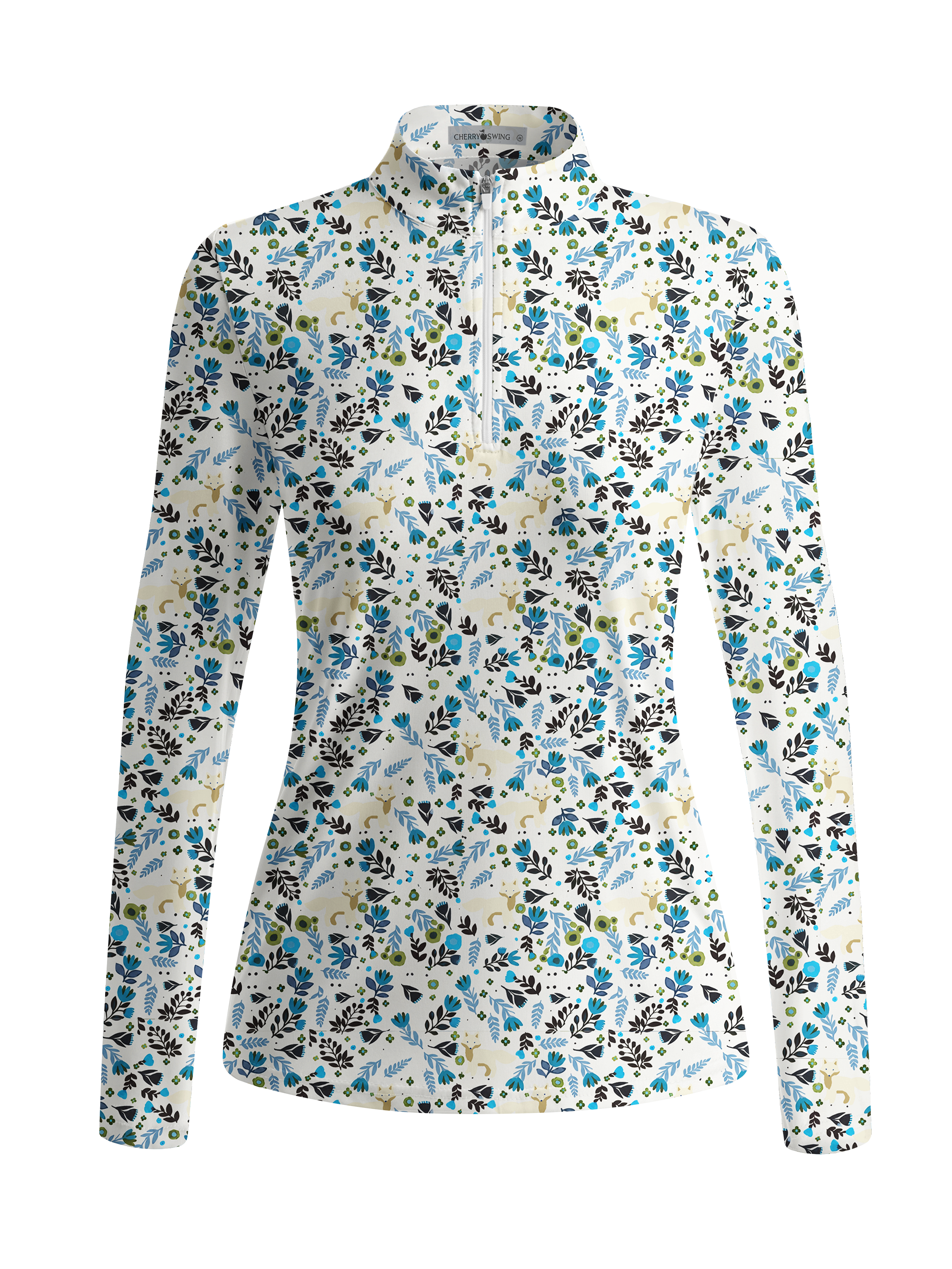 Cherryswing Women's Nordic Floral and Bird Long Sleeve Golf Shirt