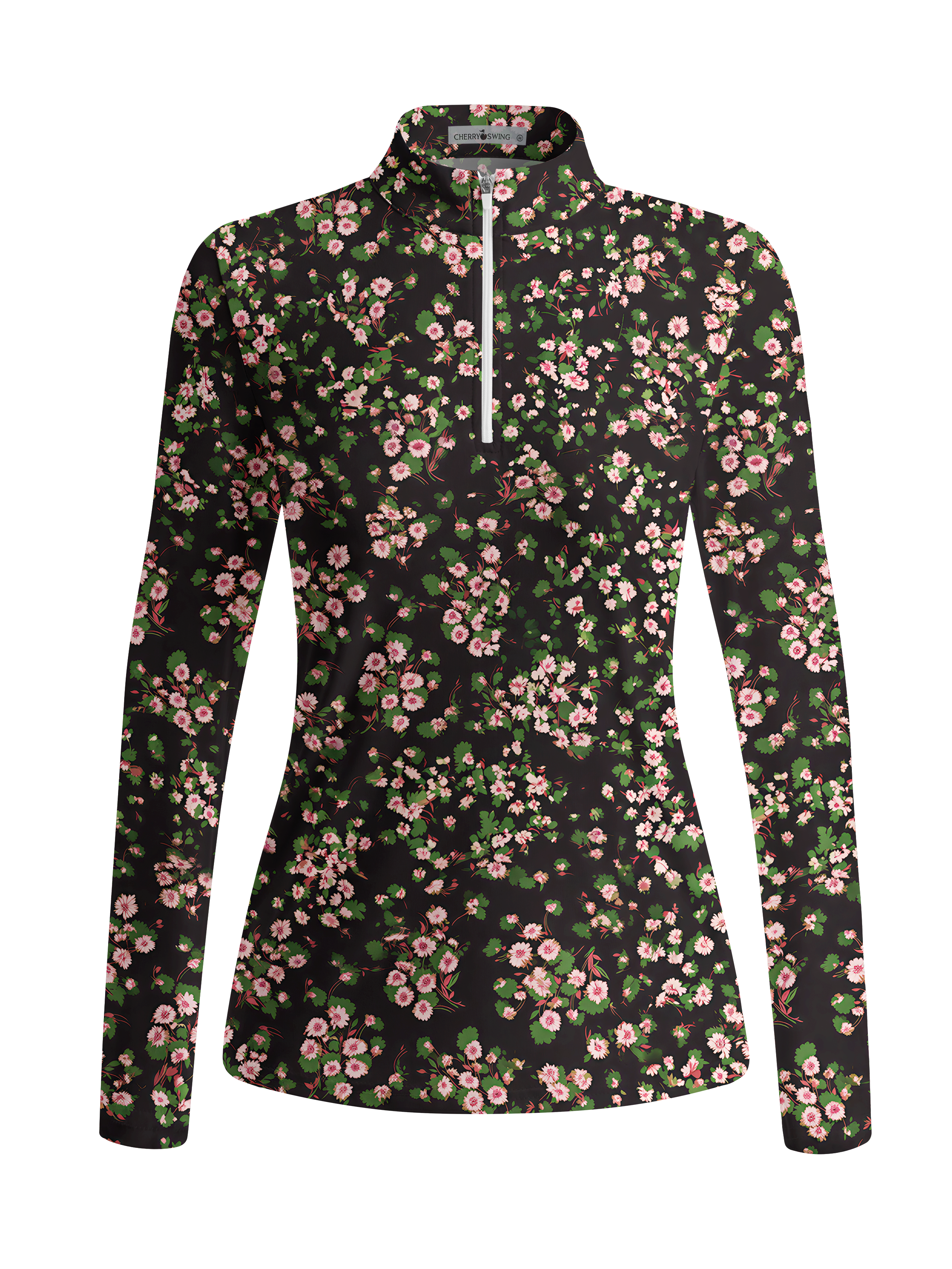 Cherryswing Women's Gradient Color FlowersLong Sleeve Golf Polo