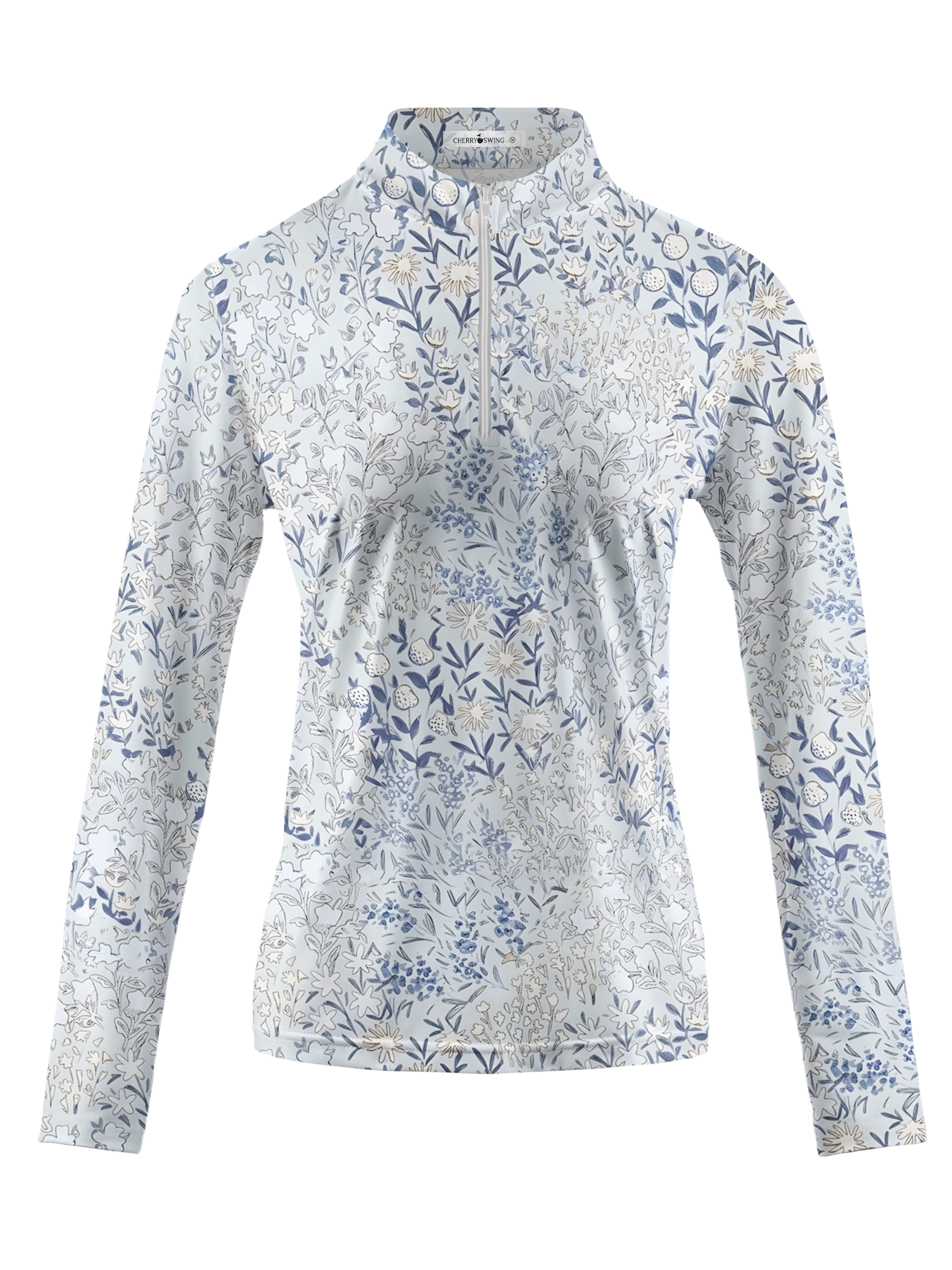 Cherryswing Women's Gradient Color FlowersLong Sleeve Golf Polo