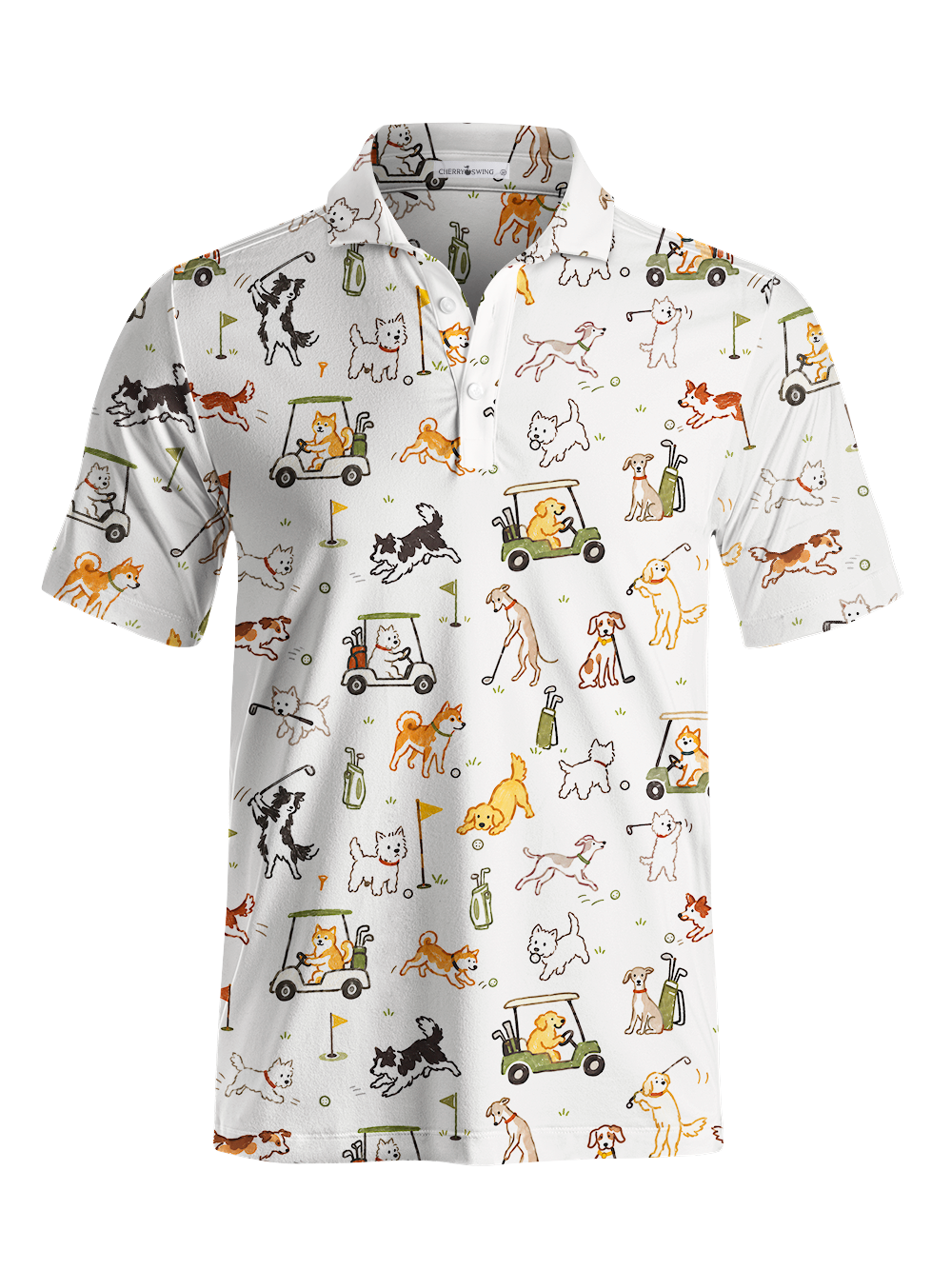 Cherryswing Cute Golf Pup Novelty Print Men's Polo Shirt