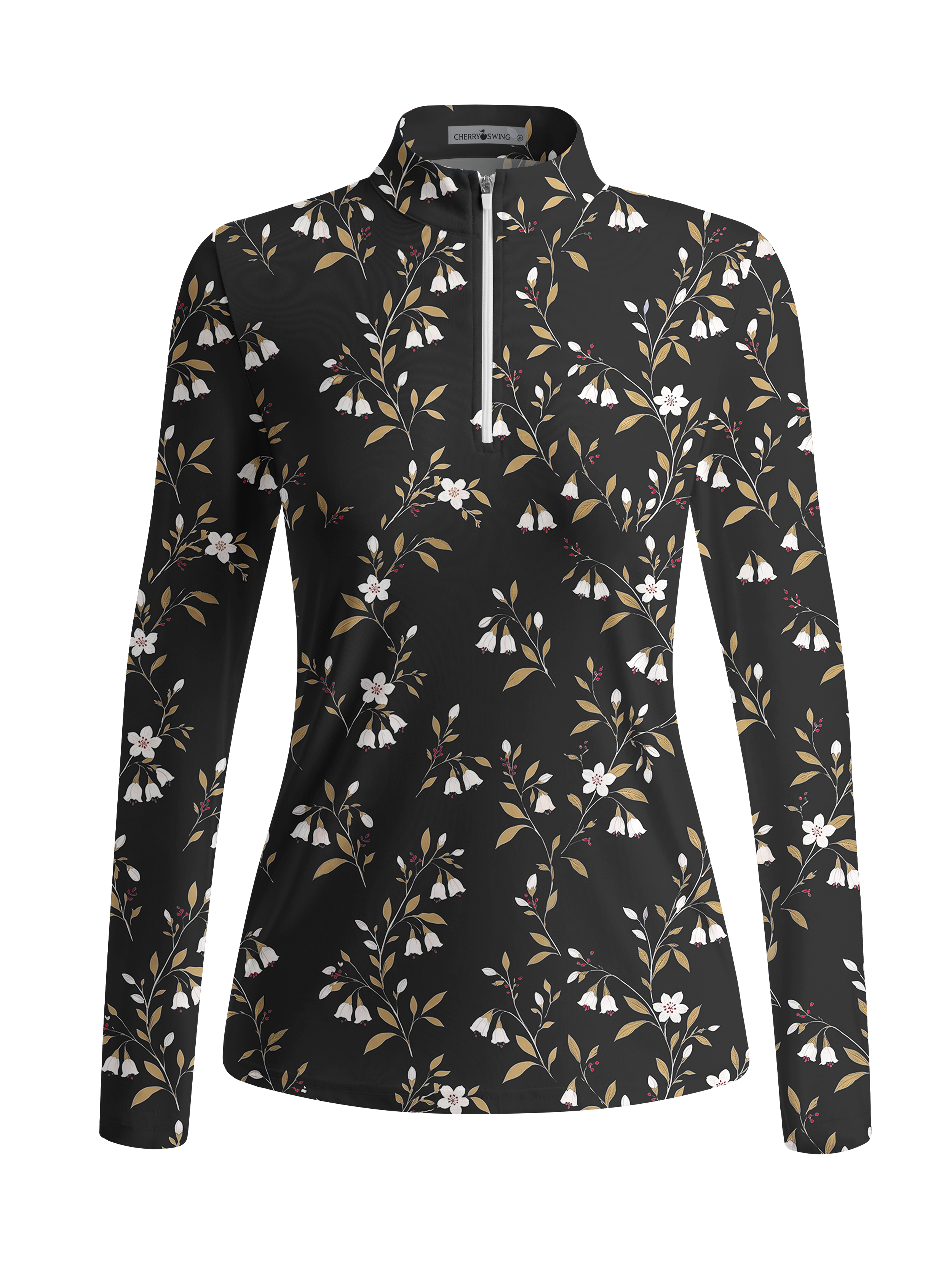 Cherryswing Women's Elegant Cascading Bellflower Long Sleeve Golf Shirt