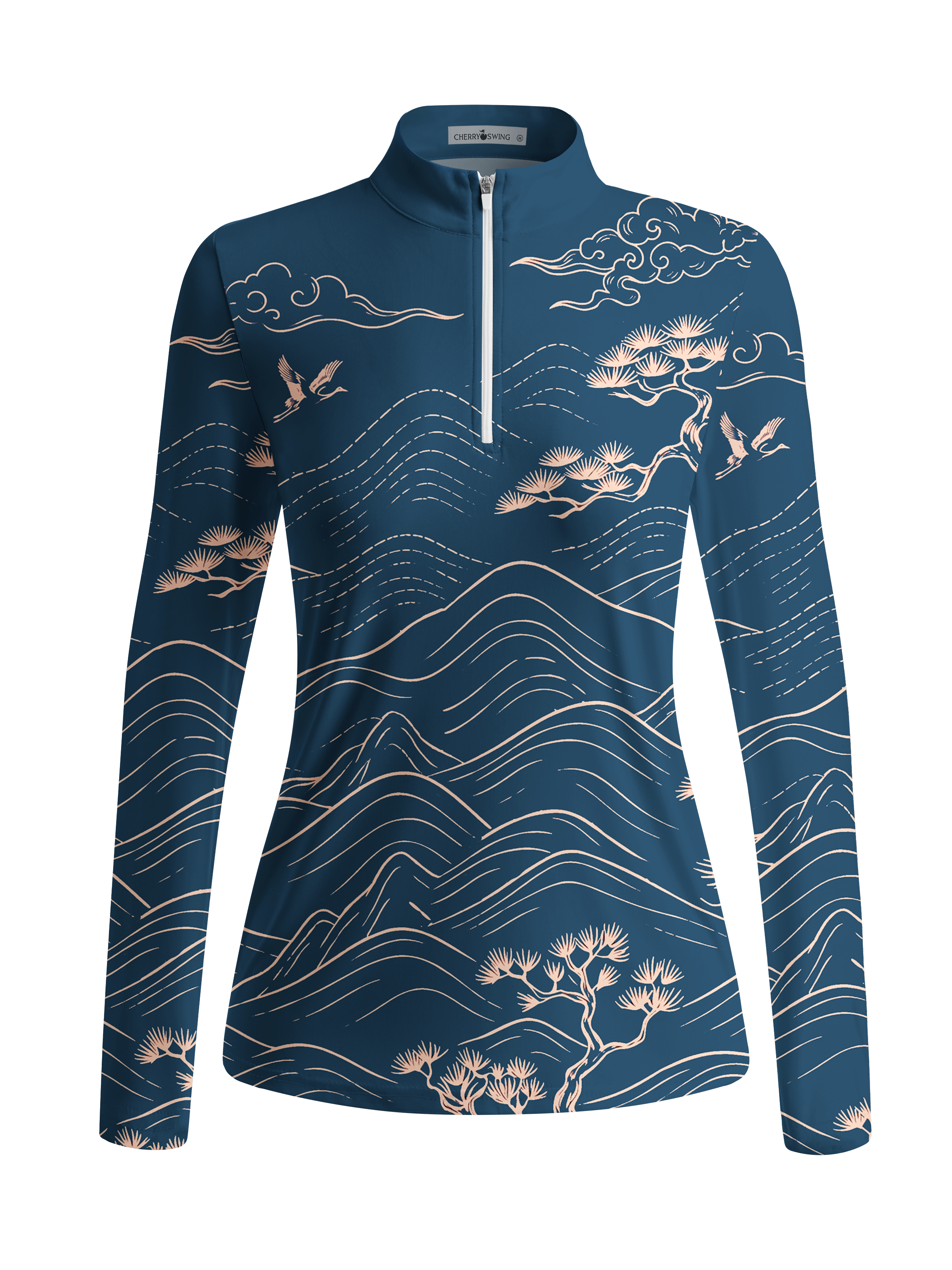 Cherryswing Women's Gradient Color FlowersLong Sleeve Golf Polo