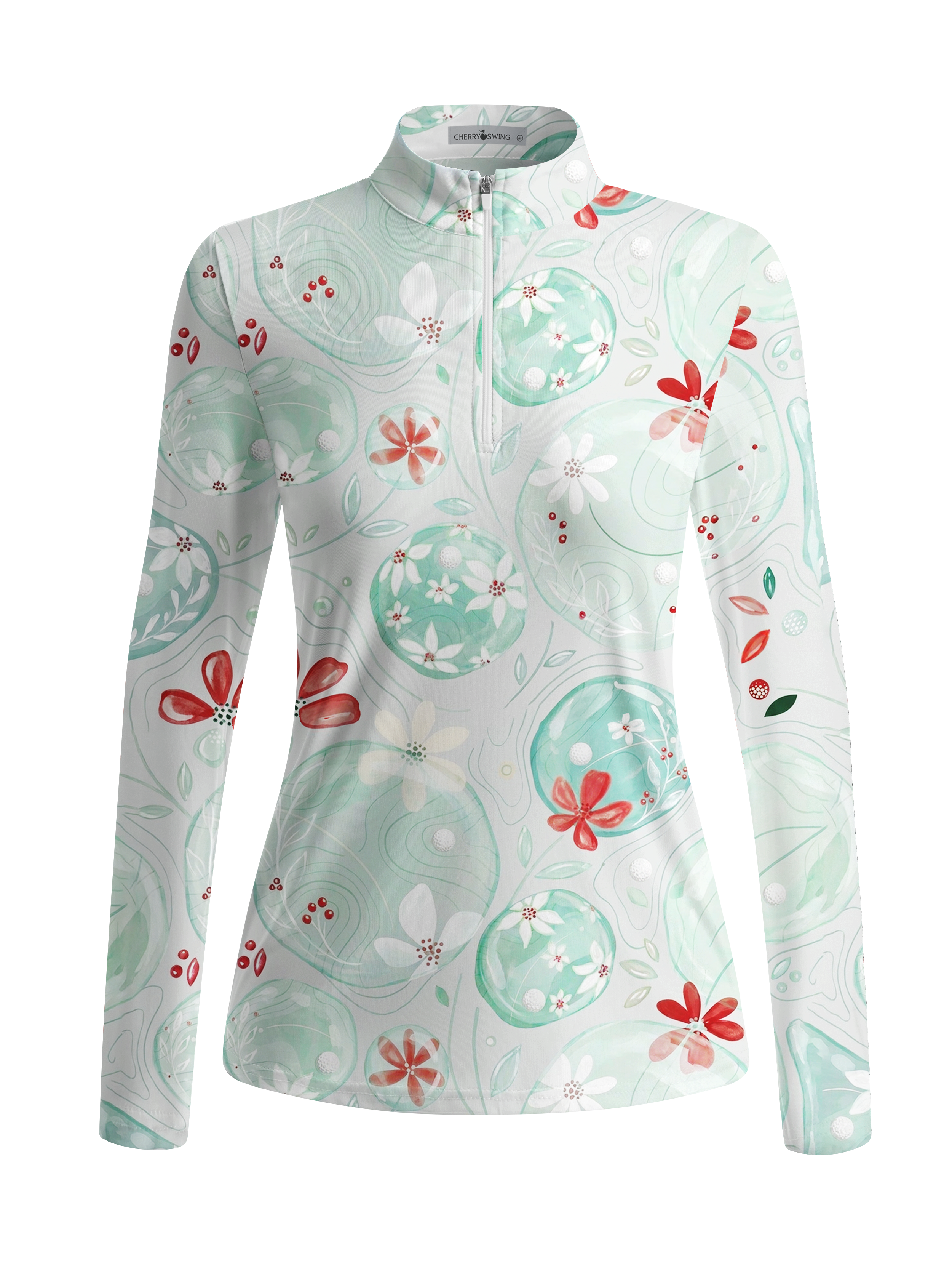 Cherryswing Women's Spring Garden Watercolor Long Sleeve Golf Shirt