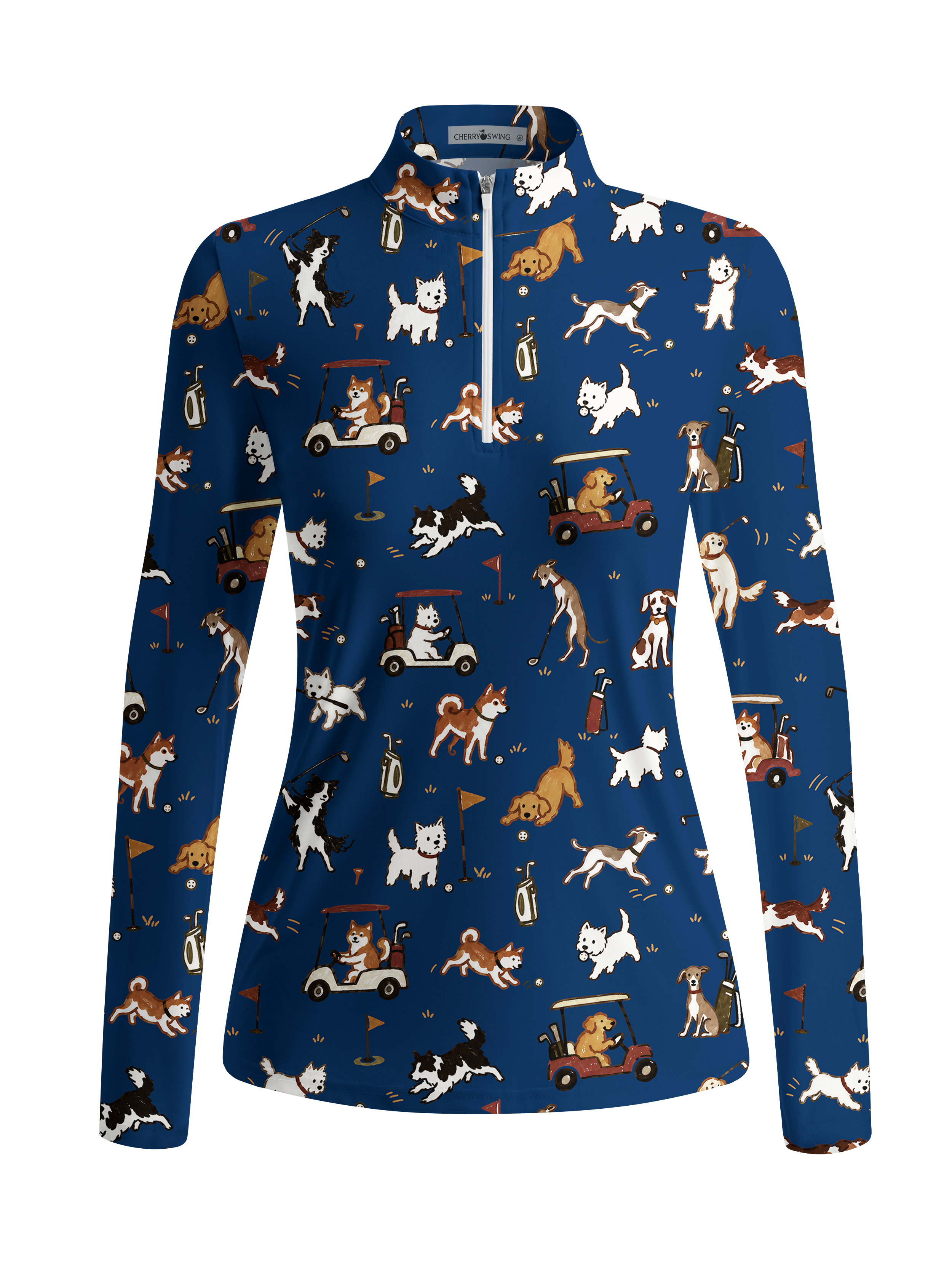 Cherryswing Women's Cute Golf Pup Novelty Print Long Sleeve Golf Shirt