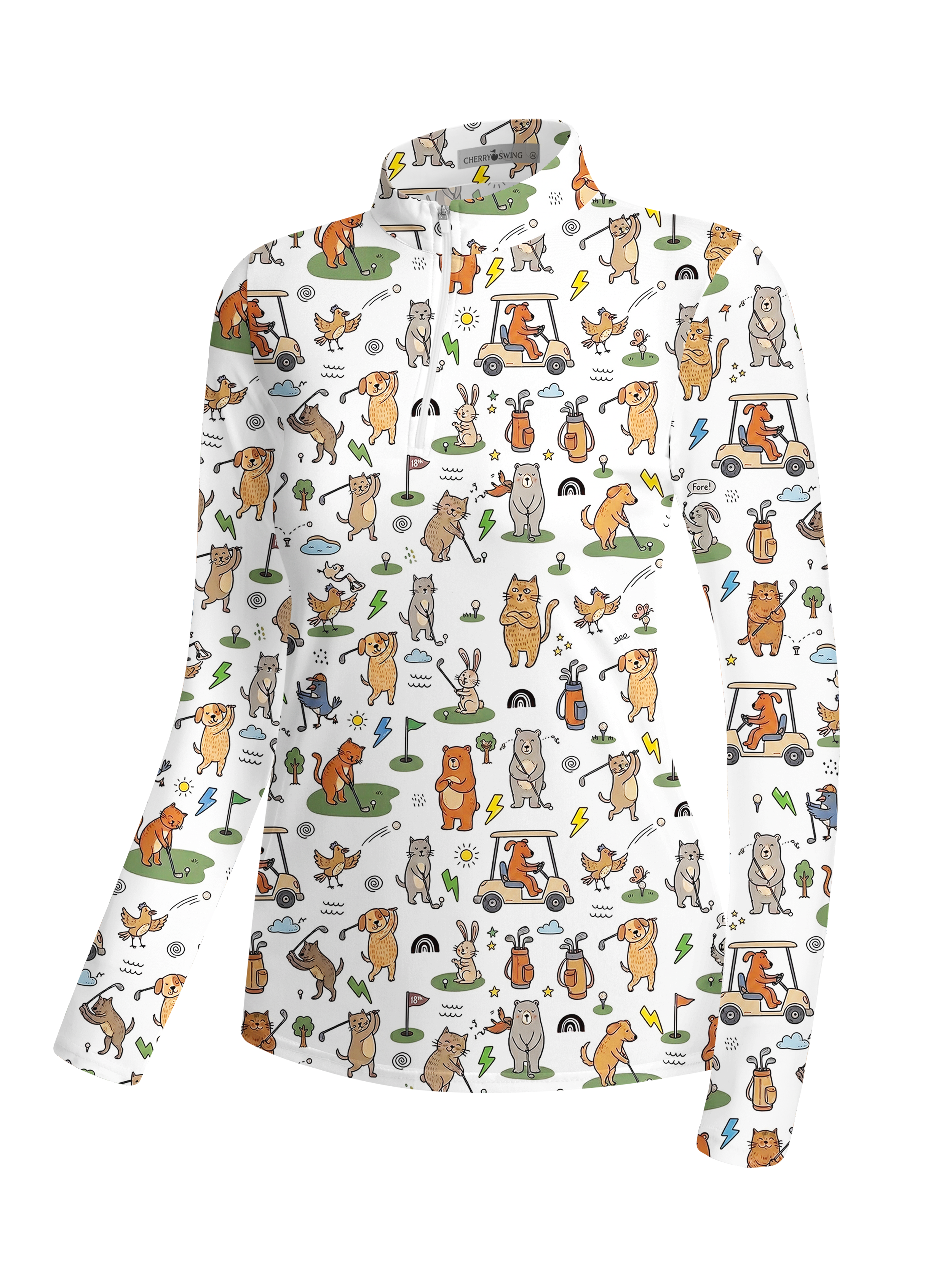 Cherryswing Women's Playful Animal Golfers Long Sleeve Golf Shirt