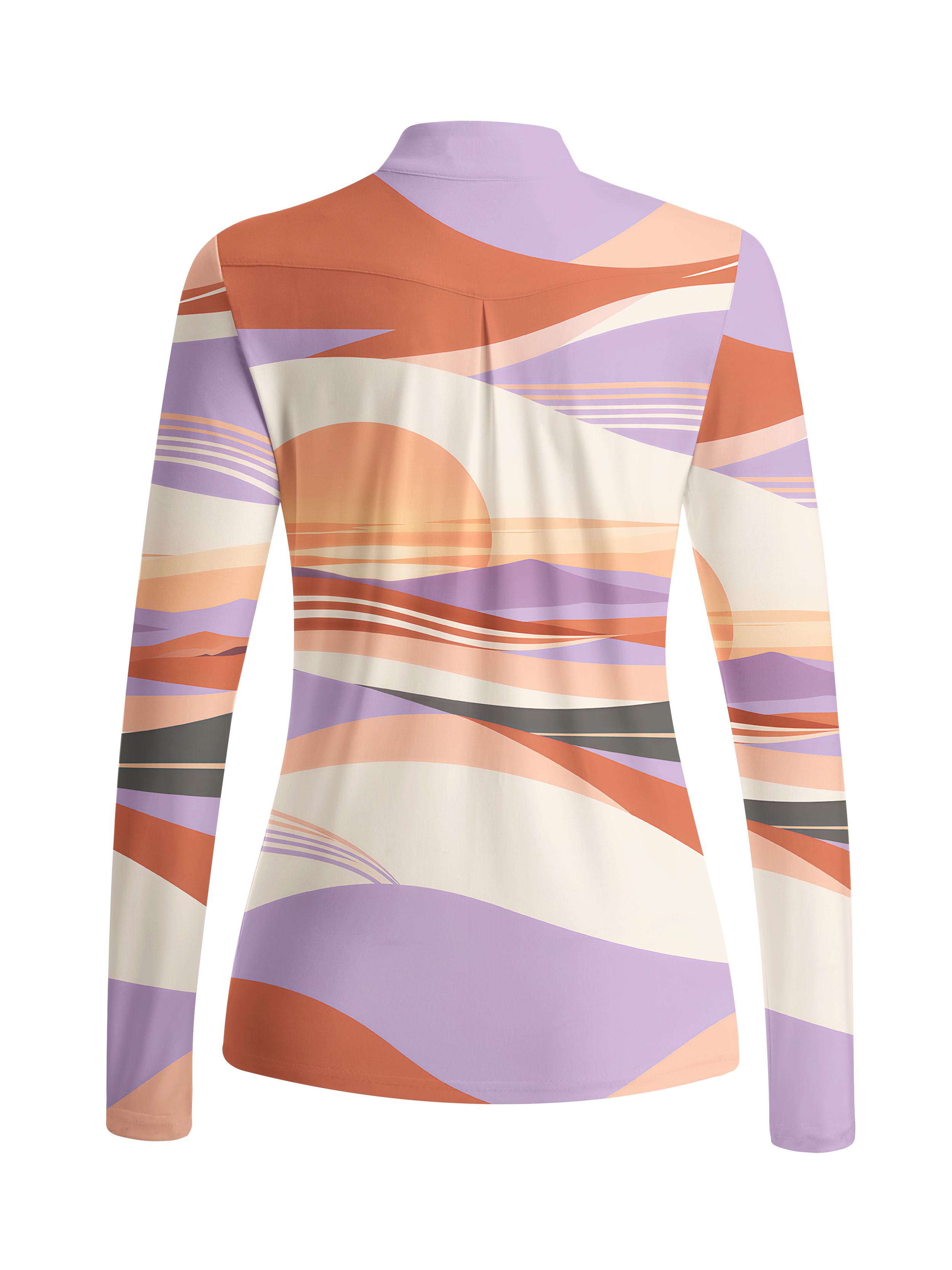 Cherryswing Women's Sunset Geometric Color Block Long Sleeve Golf Shirt