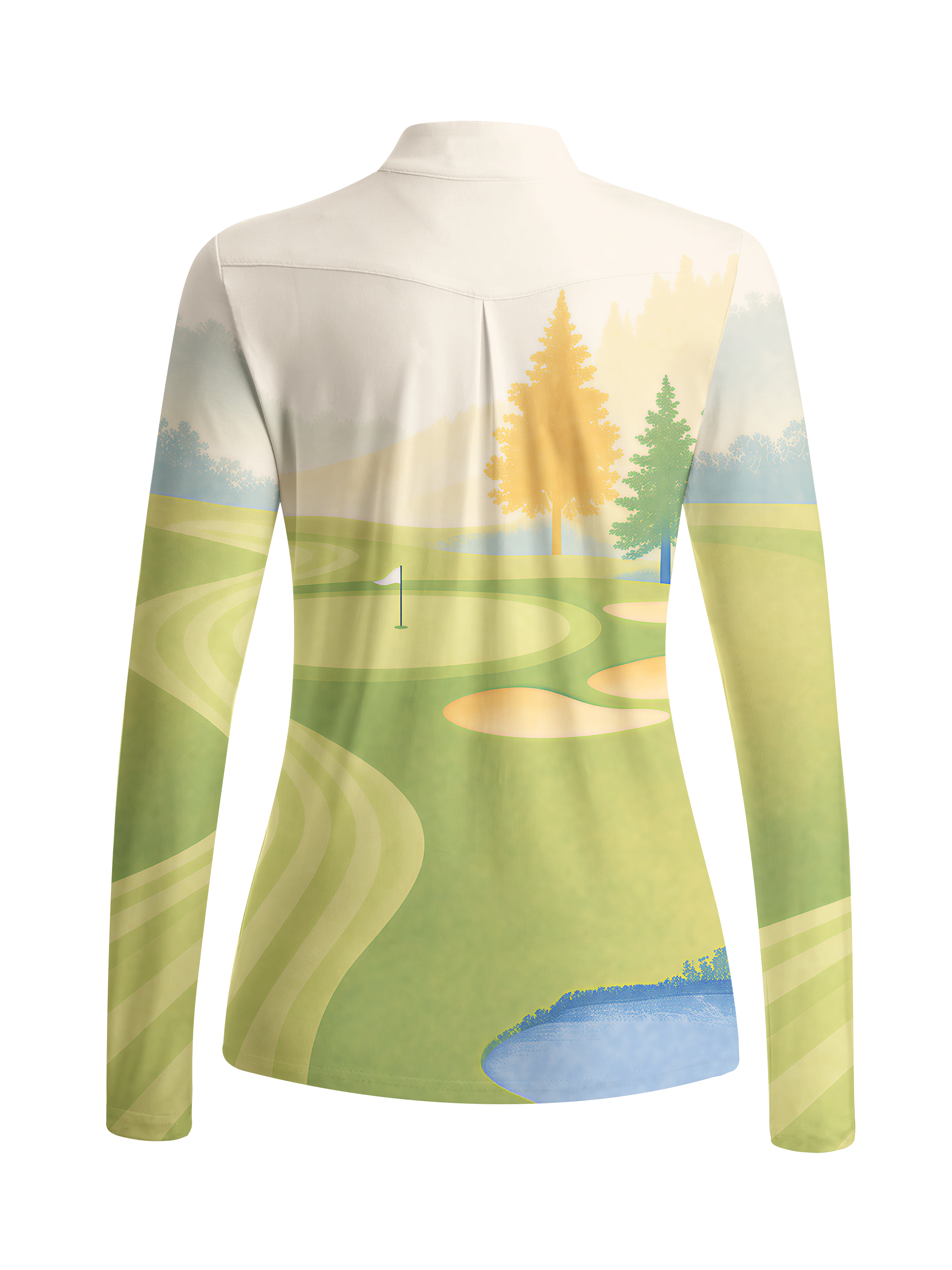 Cherryswing Women's Morning Green Landscape Scenery Long Sleeve Golf Shirt
