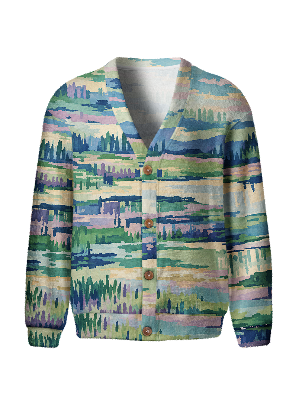 Cherryswing Abstract Landscape Pastel Men's Cardigan Knit Sweaters