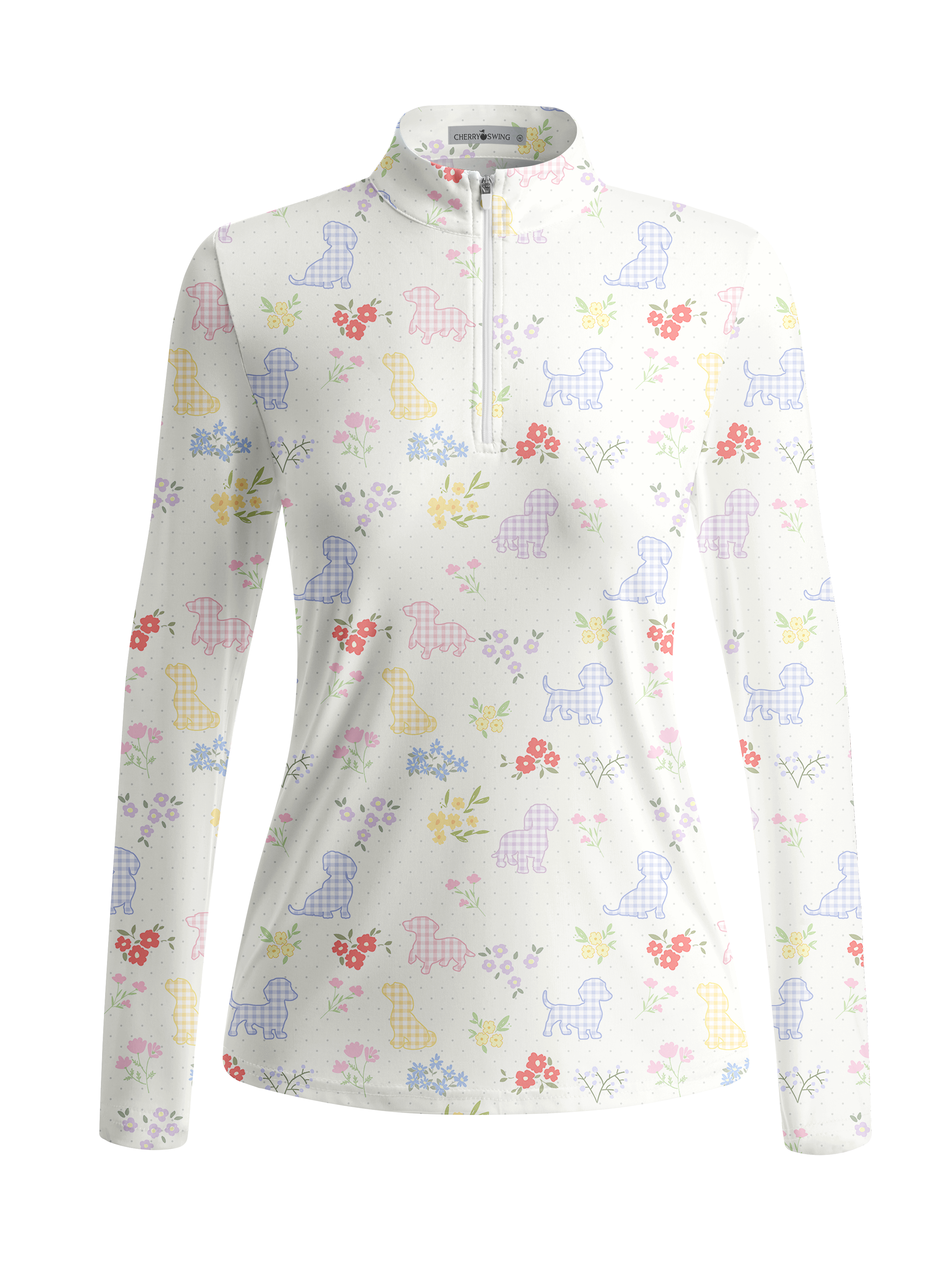 Cherryswing Women's Gradient Color FlowersLong Sleeve Golf Polo