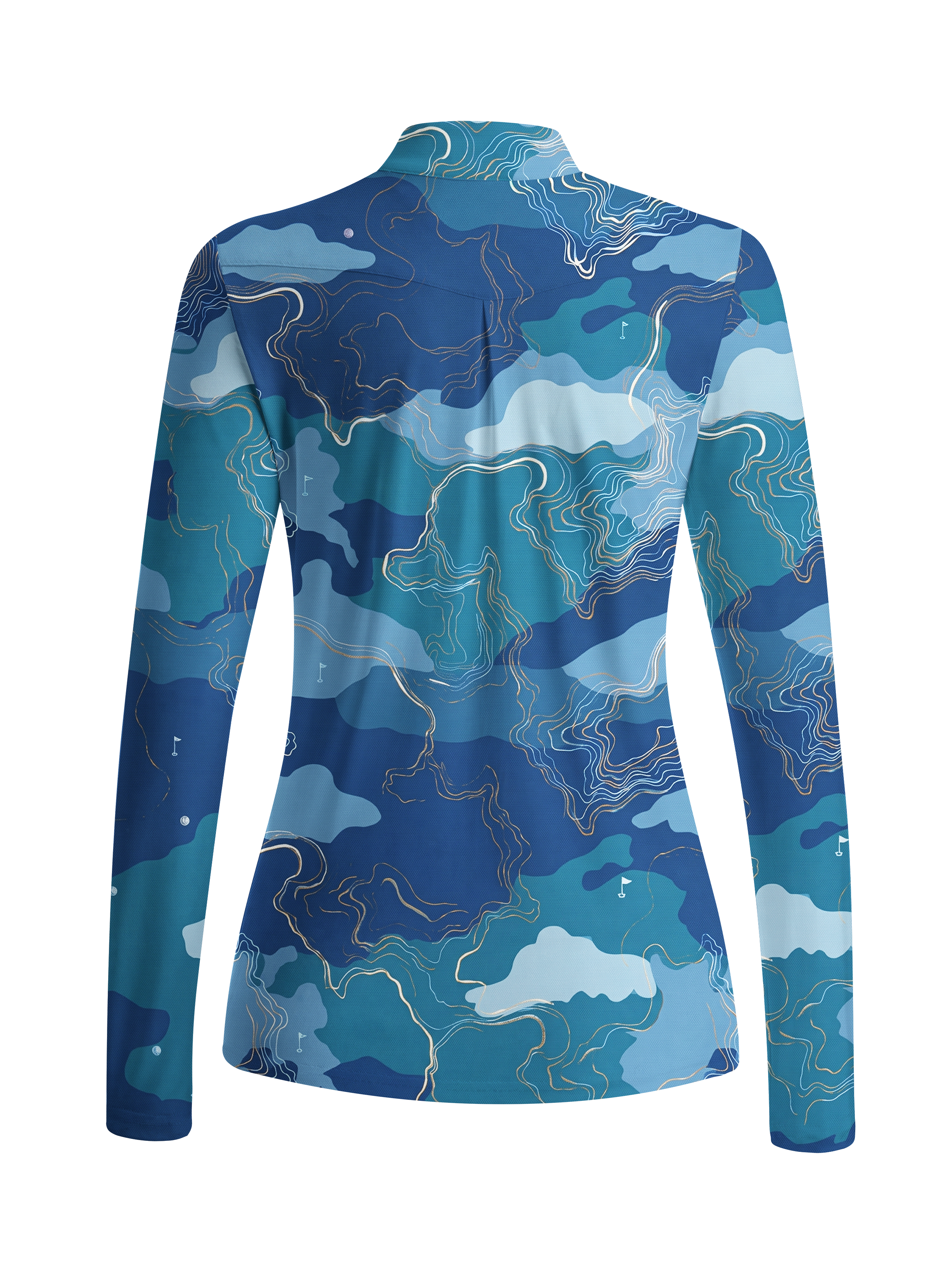 Cherryswing Women's Topographic Contour Print Long Sleeve Golf Shirt