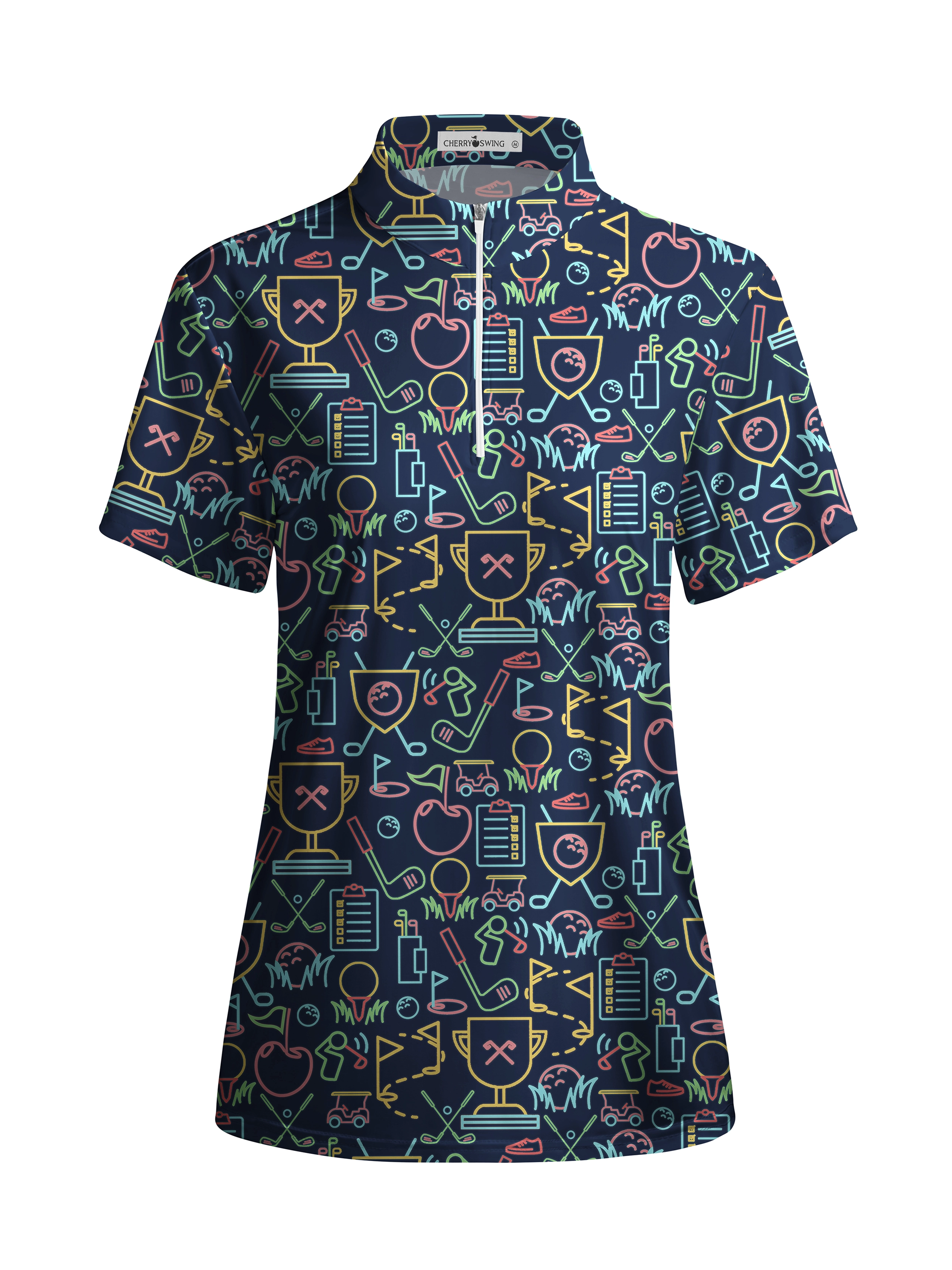 Cherryswing Women's Classic Golf Symbols Short Sleeve Golf Shirt