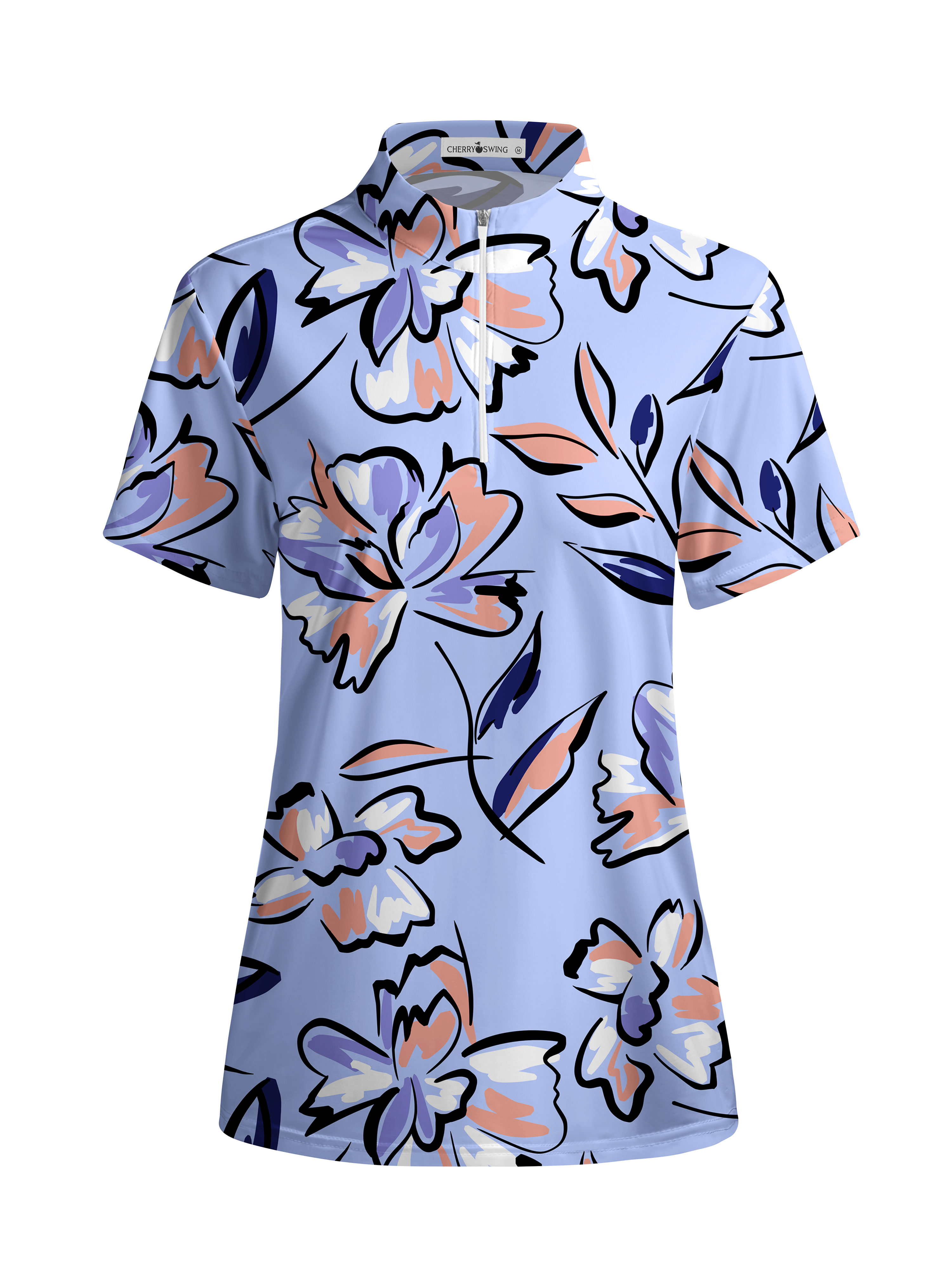 Cherryswing Women's Lilac Floral Short Sleeve Golf Shirt