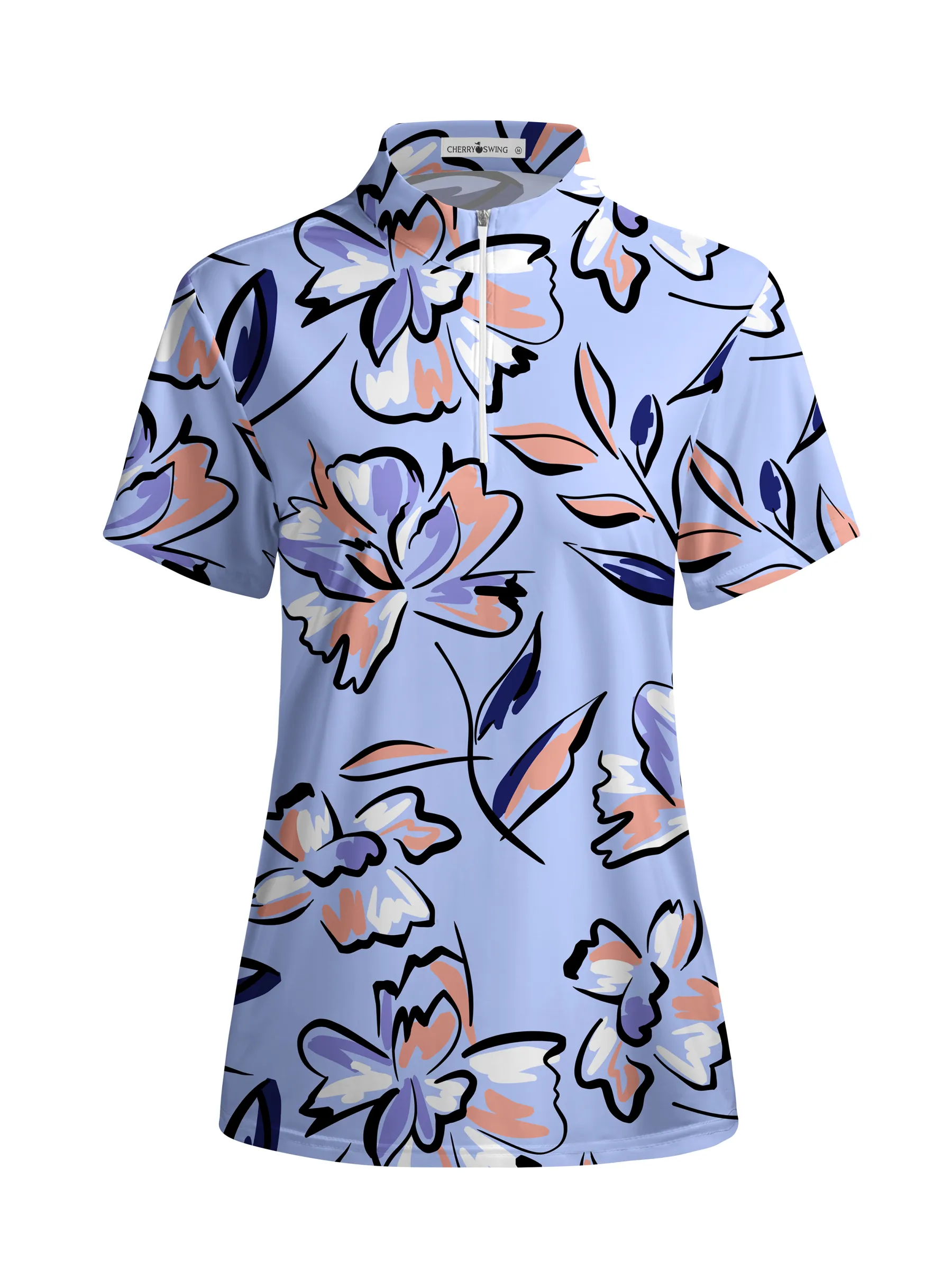 Cherryswing Women's Lilac Floral Short Sleeve Golf Shirt