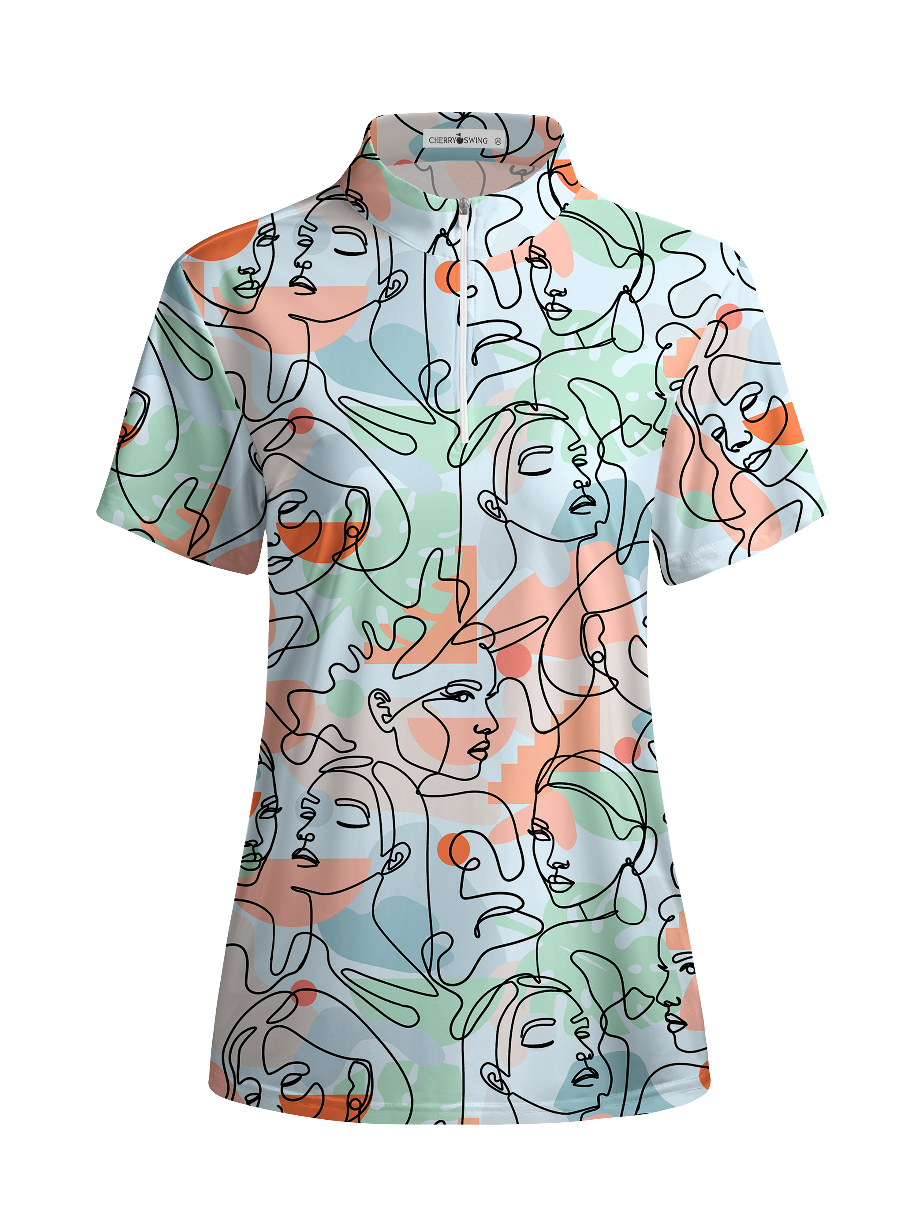 Cherryswing Women's Artistic Faces Short Sleeve Golf Shirt