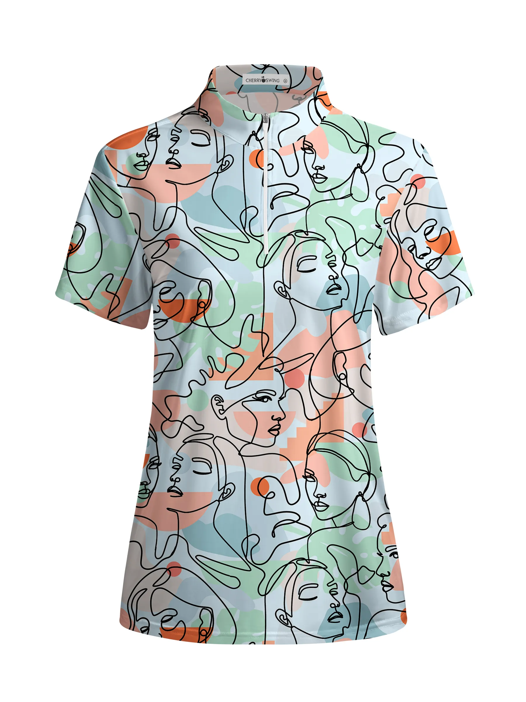 Cherryswing Women's Artistic Faces Short Sleeve Golf Shirt