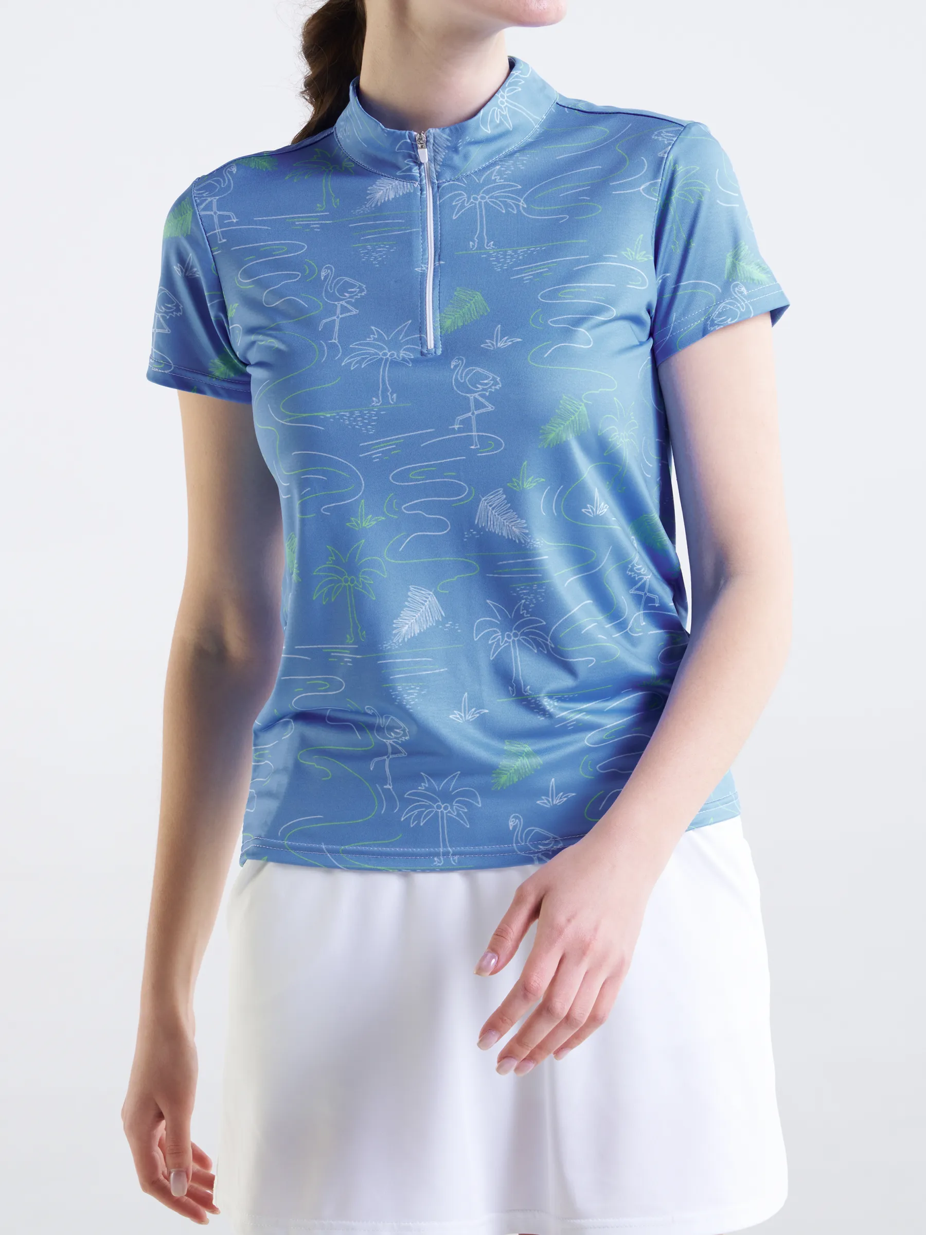 Cherryswing Women's Flamingos Playing Golf Short Sleeve Polo Shirt