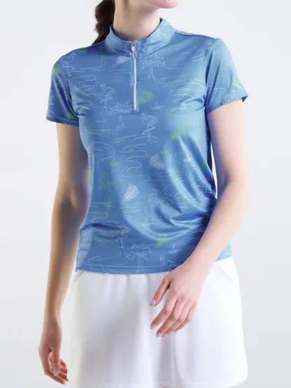 Cherryswing Women's Flamingos Playing Golf Short Sleeve Polo Shirt