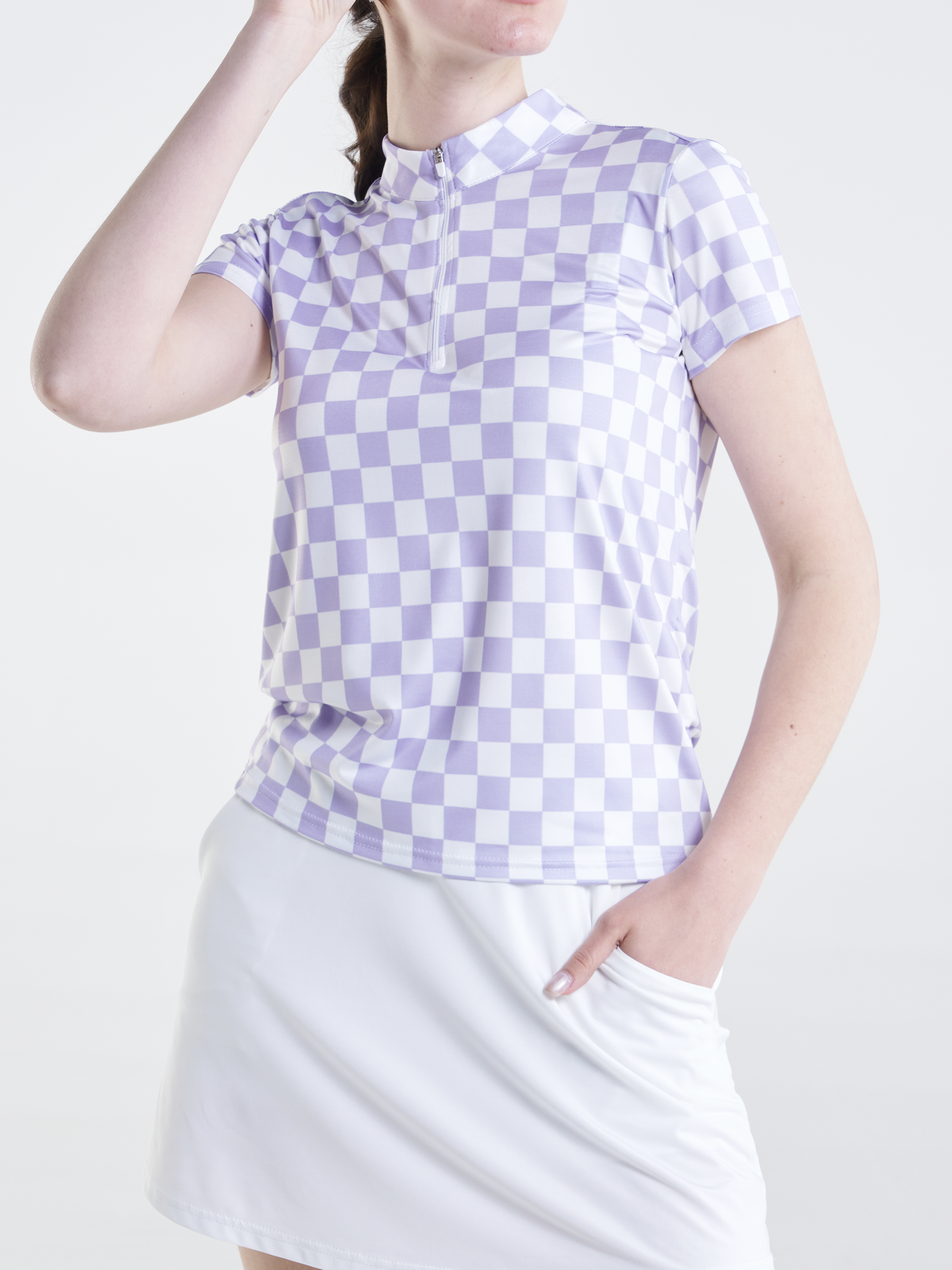 Cherryswing Women's Checkerboard Print Golf Short Sleeve Polo Shirt