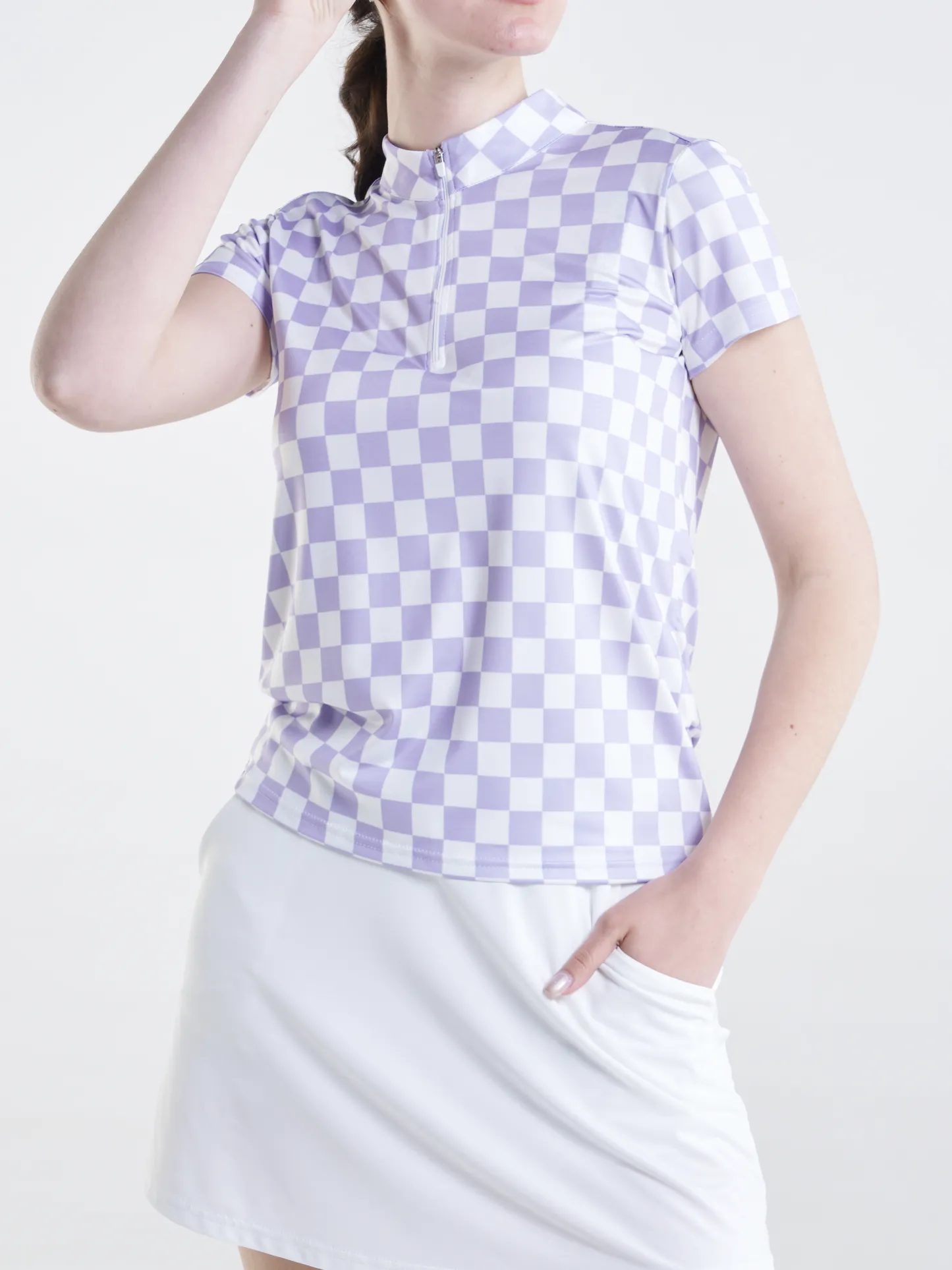 Cherryswing Women's Checkerboard Print Golf Short Sleeve Polo Shirt