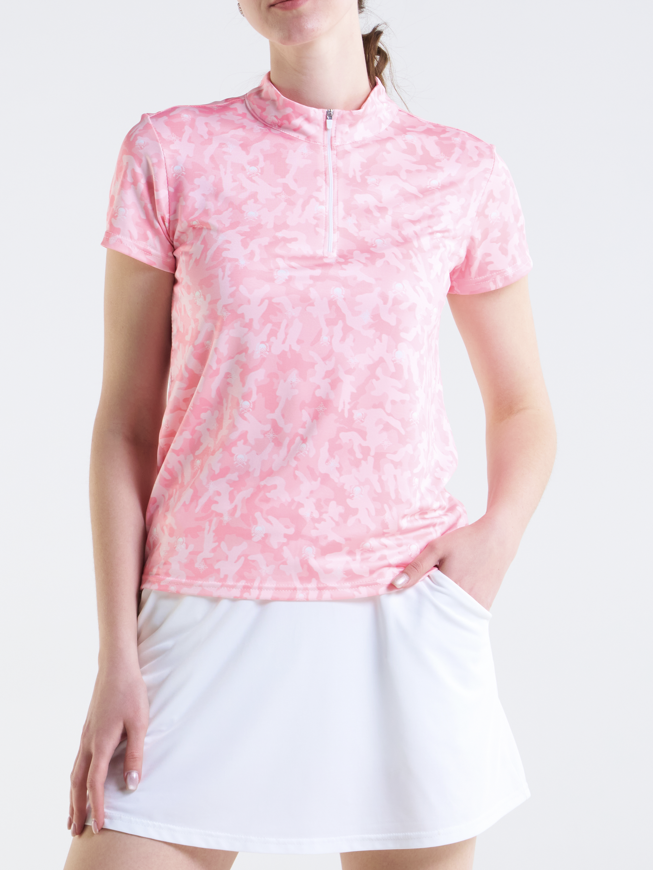 Cherryswing Women's Pink Camouflage Short Sleeve Golf Shirt