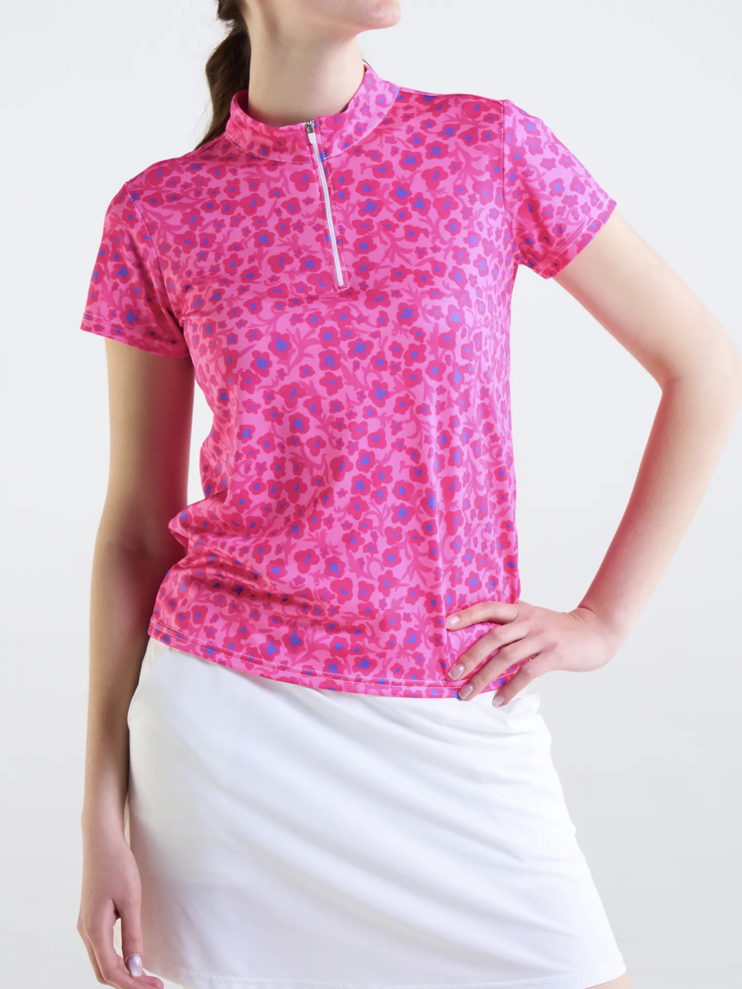 Cherryswing Women's Pink Floral Golf Short Sleeve Polo Shirt