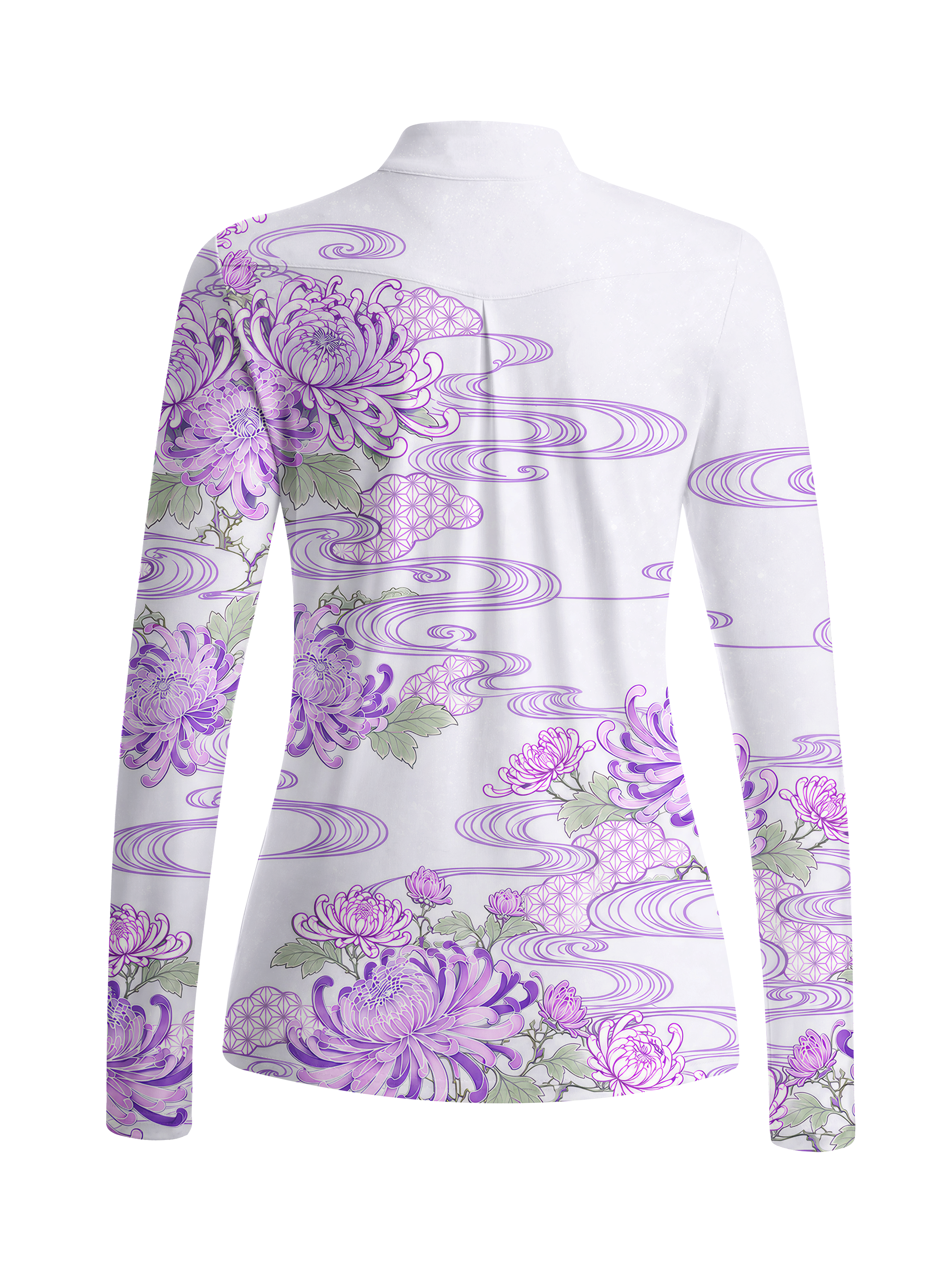 Cherryswing Women's Oriental Golden Chrysanthemum Long Sleeve Golf Shirt