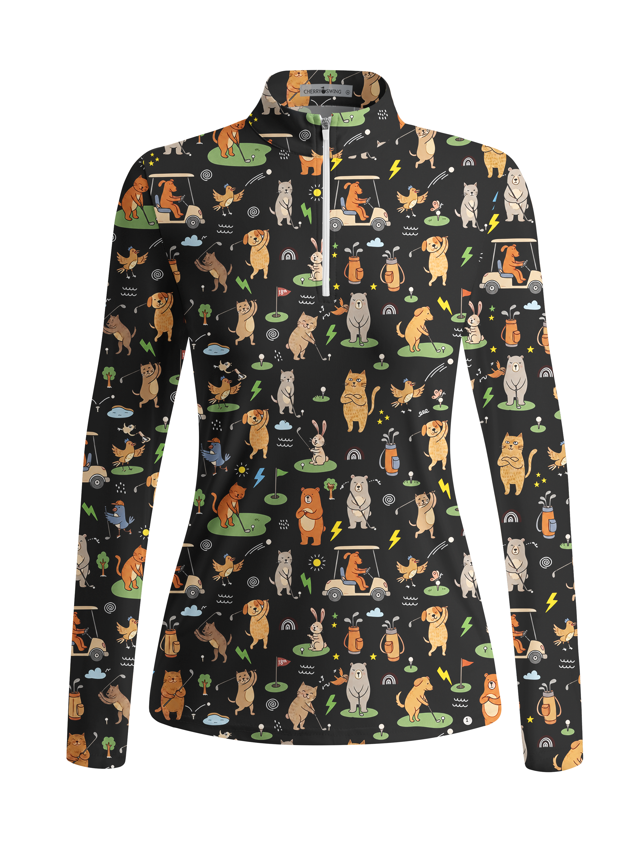 Cherryswing Women's Playful Animal Golfers Long Sleeve Golf Shirt