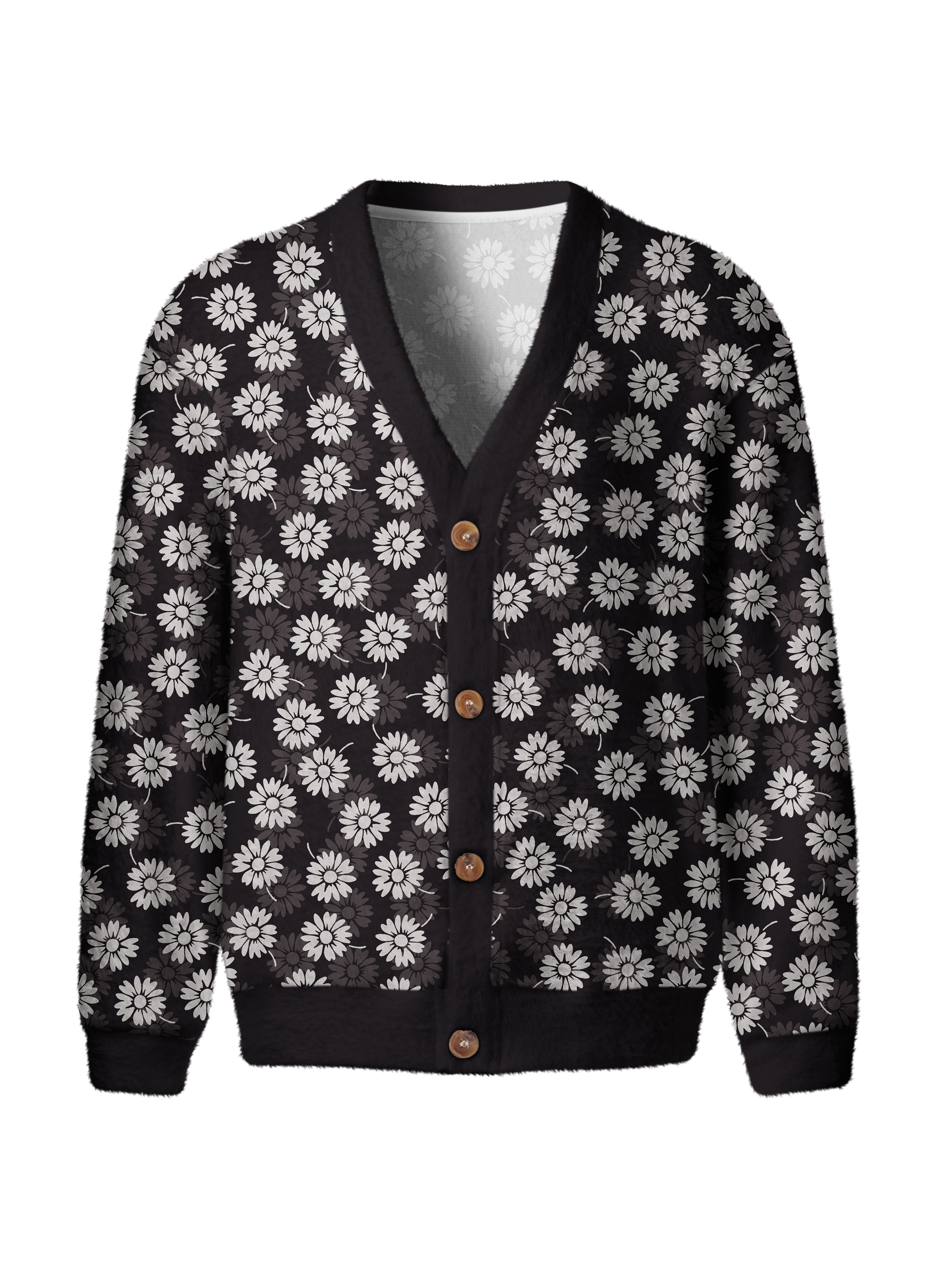 Cherryswing Daisy Print Men's Cardigan Knit Sweaters