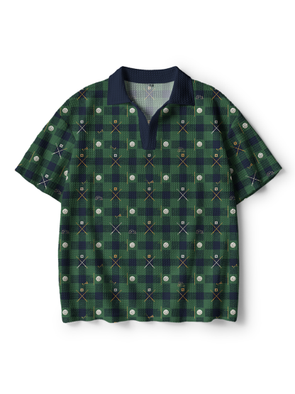 Cherryswing Tartan Tee Men's Crochet Knit Polo Shirt