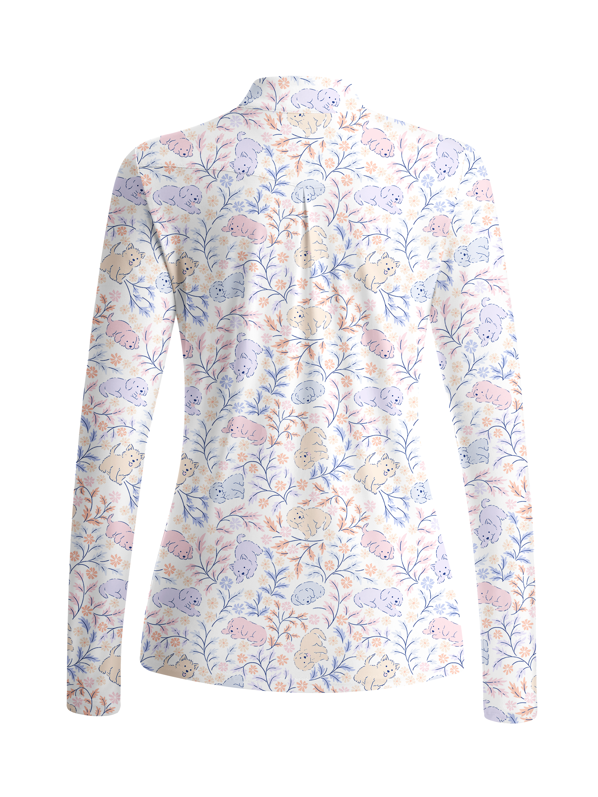 Cherryswing Women's Puppy and Leaf Print Long Sleeve Golf Shirt