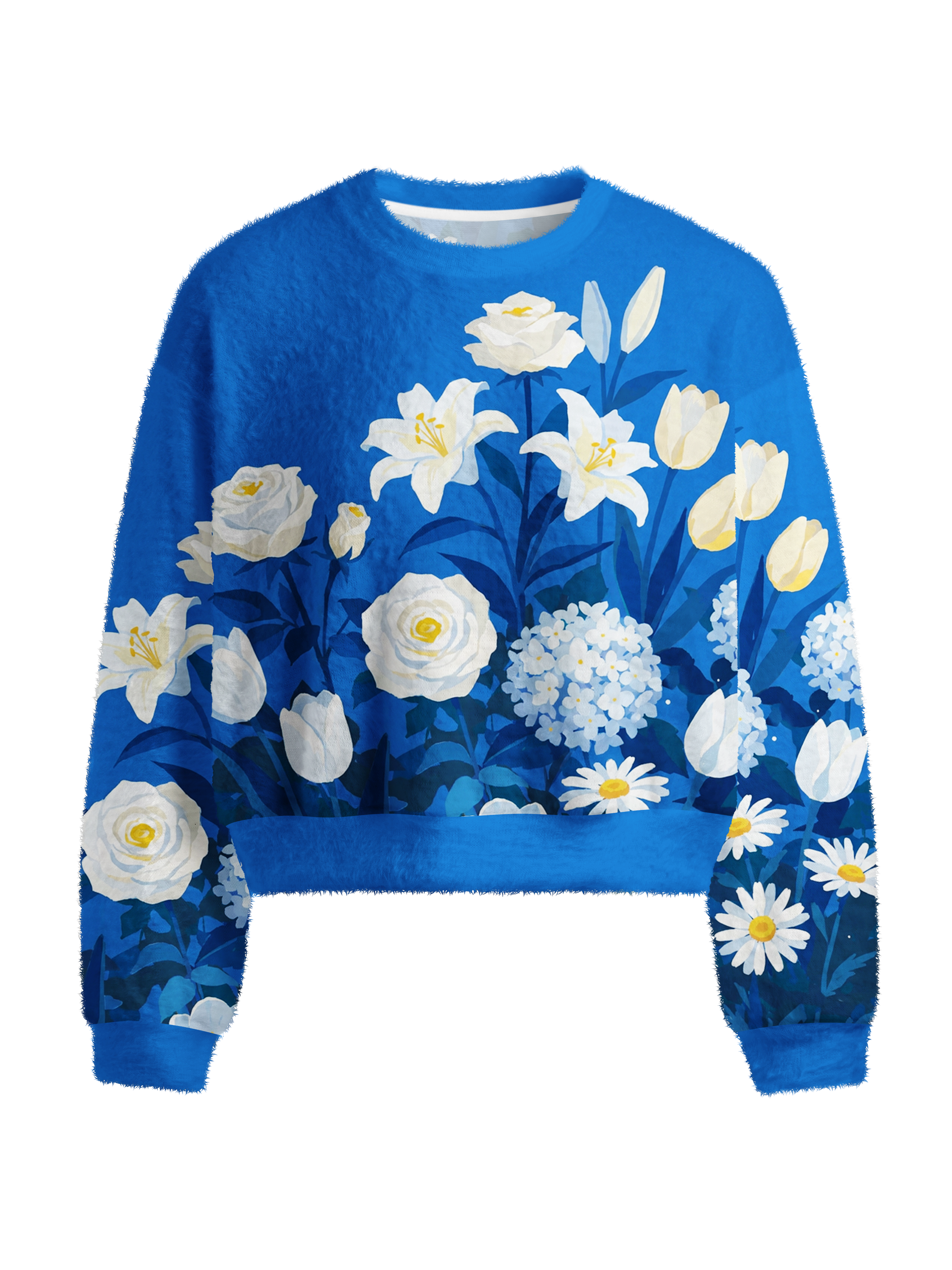 Cherryswing Women's Azure Bloom Fuzzy Knit Golf Sweater
