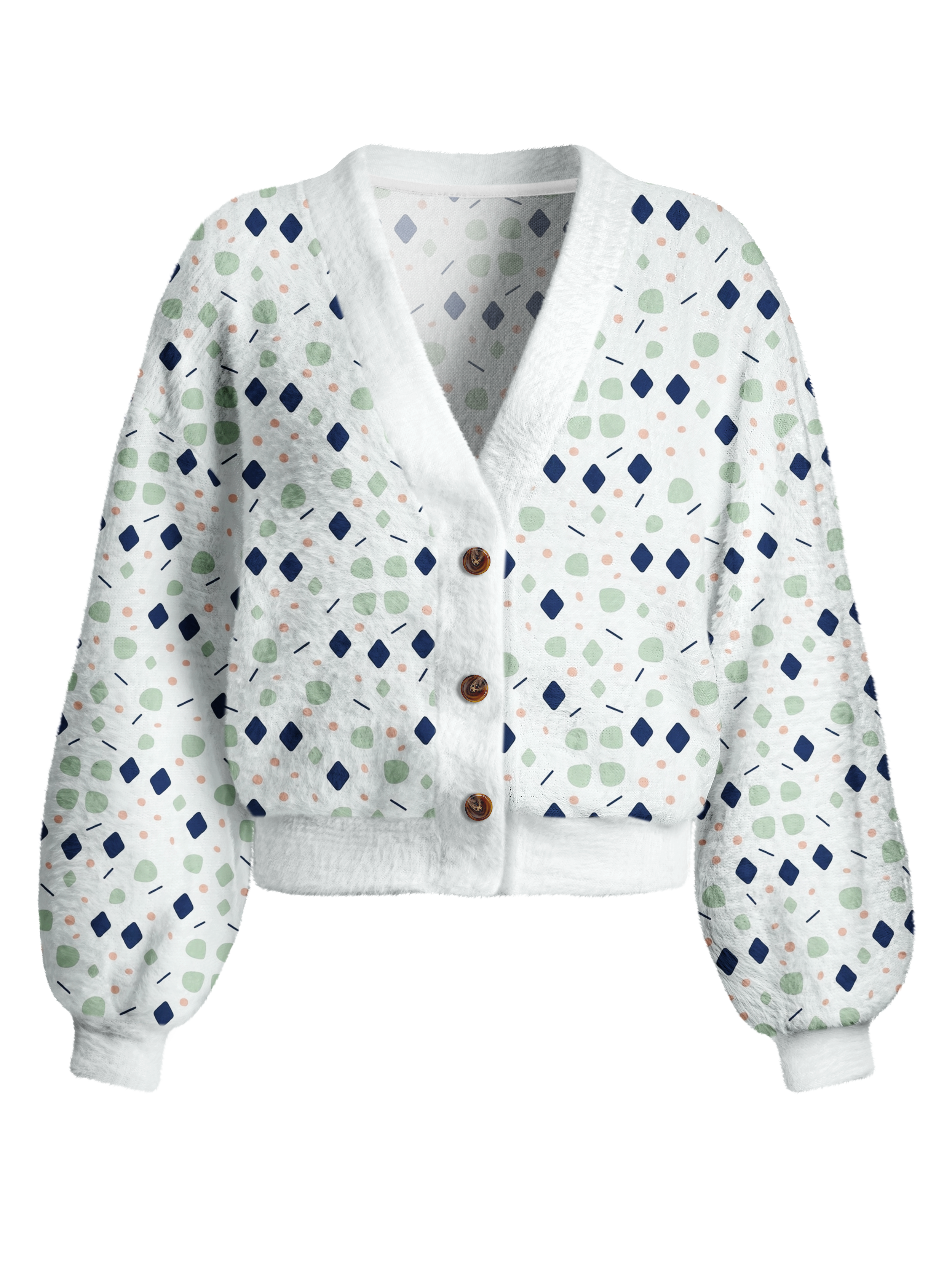 Cherryswing Women's Geometric Confetti Fuzzy Knit Golf Cardigan